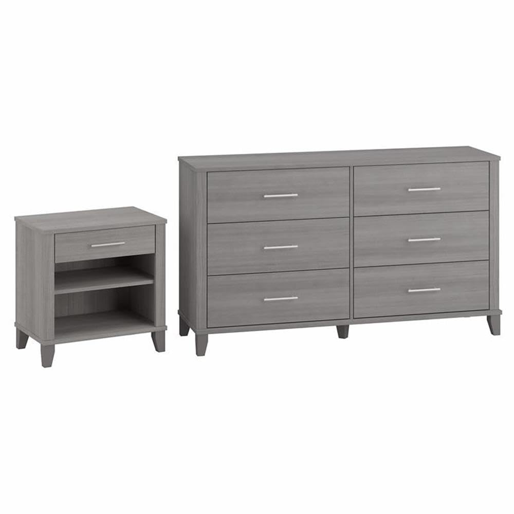 Bush Furniture Somerset 6-Drawer Dresser and Nightstand Set for Bedroom - Platinum Gray | Modern Storage Solution for Master Bedroom, Guest Room & Dorm Organization
