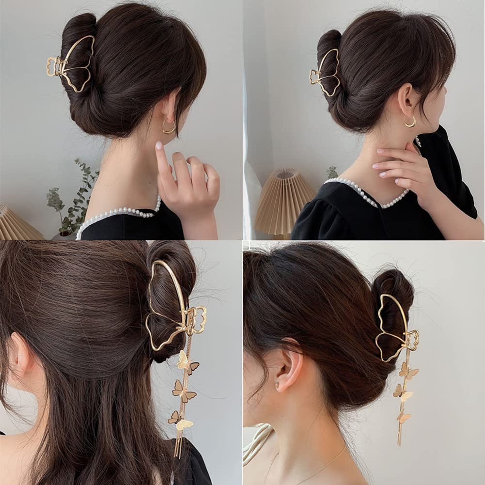 Butterfly Hair Clips for Women - 1PCS Metal Hair Claw Clips with Tassel, Strong Hold Hair Styling Accessories for Girls - Perfect for Parties, Weddings and Everyday Use