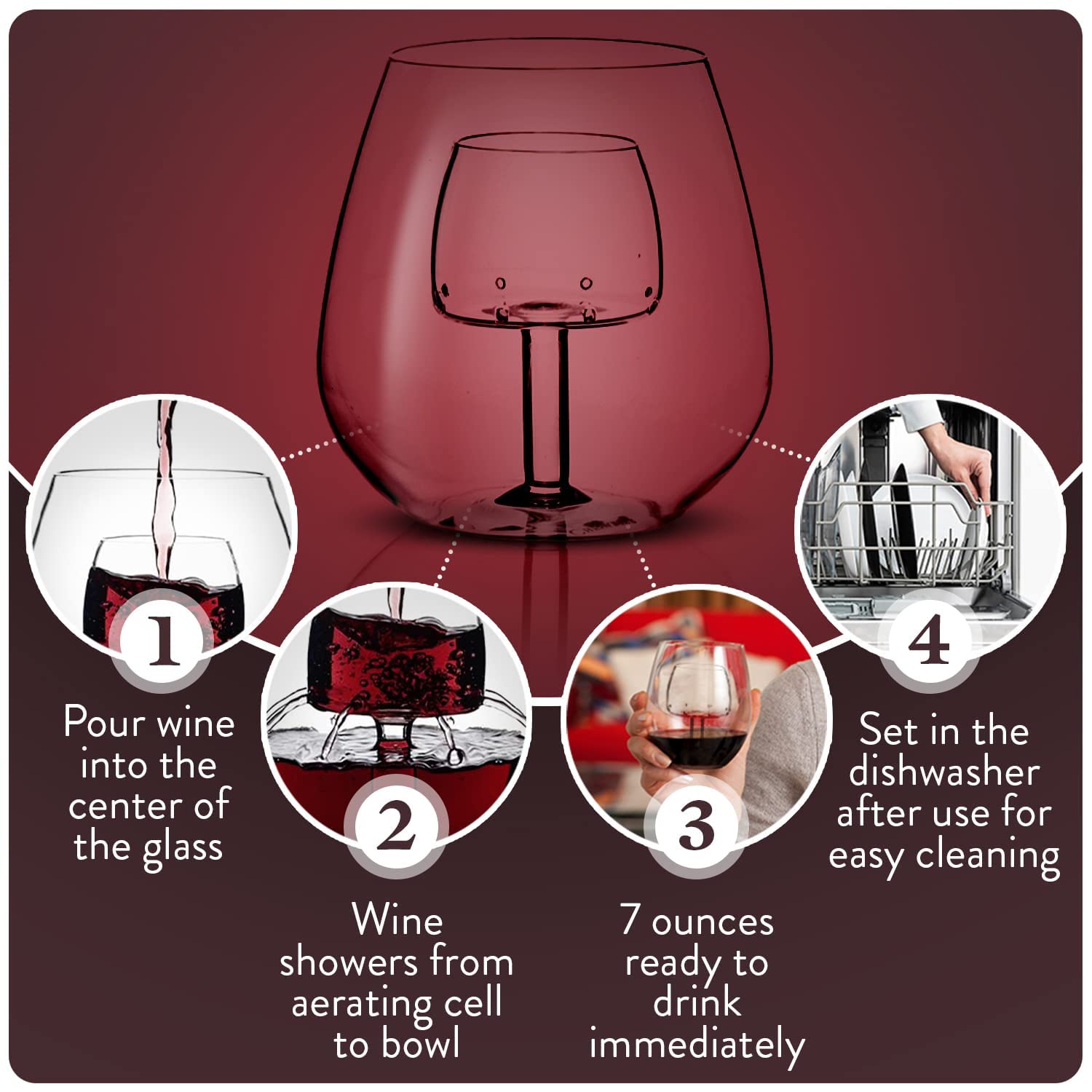 Chevalier Collection Stemless Wine Glasses with Built-In Aerator (Set of 2) - Patented Design for Enhanced Flavor - Perfect for Red Wine Tasting & Dinner Parties