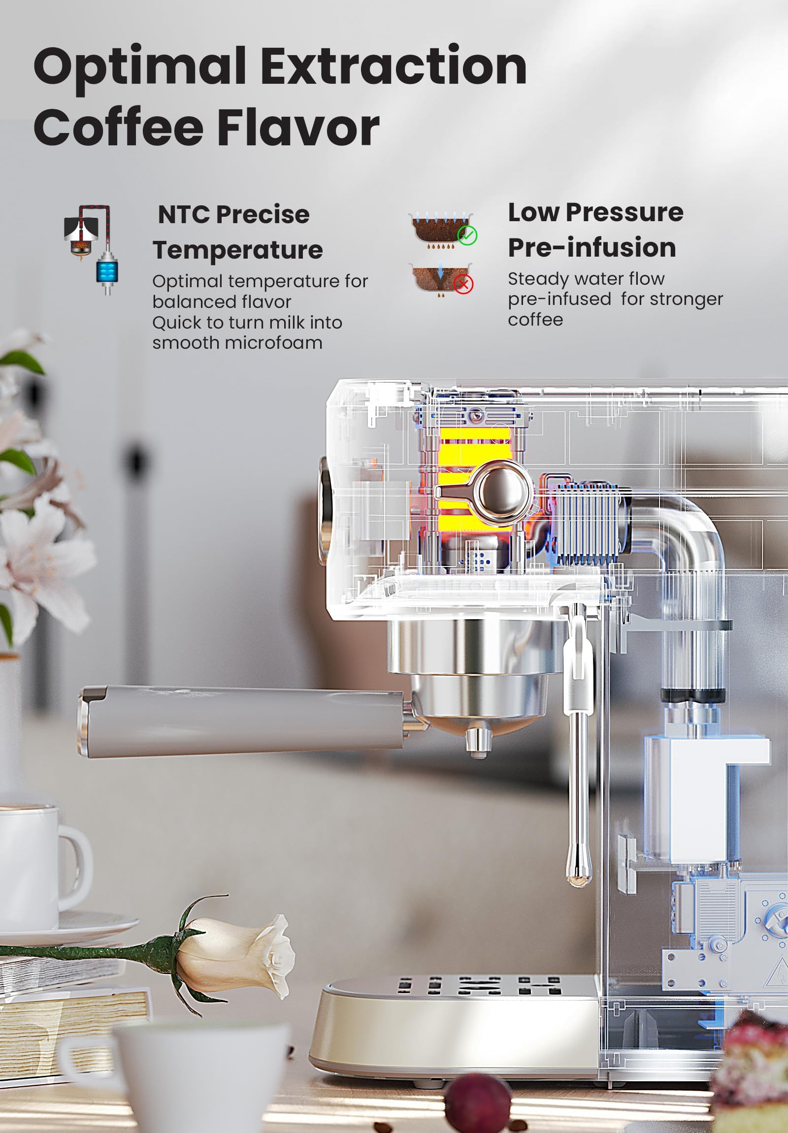 Gevi Commercial Espresso Machine & Coffee Maker - Professional Stainless Steel Latte Machine with Milk Frother for Home Baristas | Compact Cappuccino & Espresso Maker for Kitchen, Office, Cafe | Perfect Gift for Coffee Lovers