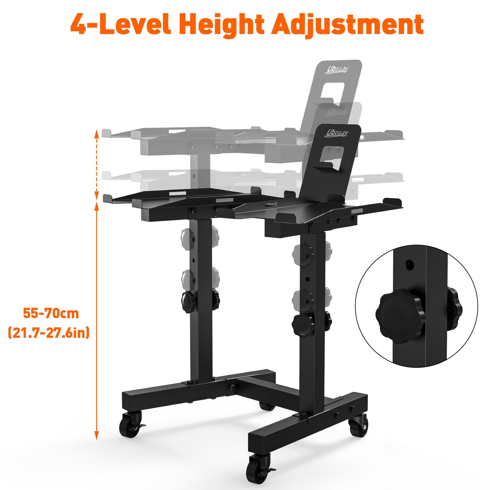 Adjustable Dumbbell Stand with 4-Level Height Adjustment - Uboway Weight Rack with Tablet Holder, Durable Casters & Bonus Foot Pads - Perfect for Home Gym, Workout & Fitness Training - Compatible with Adjustable Dumbbell Sets