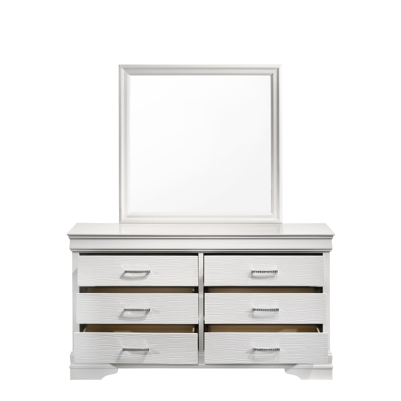 Brooklyn White Collection Dresser with Mirror - Modern Bedroom Dresser with Large Mirror, 6-Drawer Storage for Clothes & Accessories - Perfect for Bedroom, Guest Room, or Dorm Organization