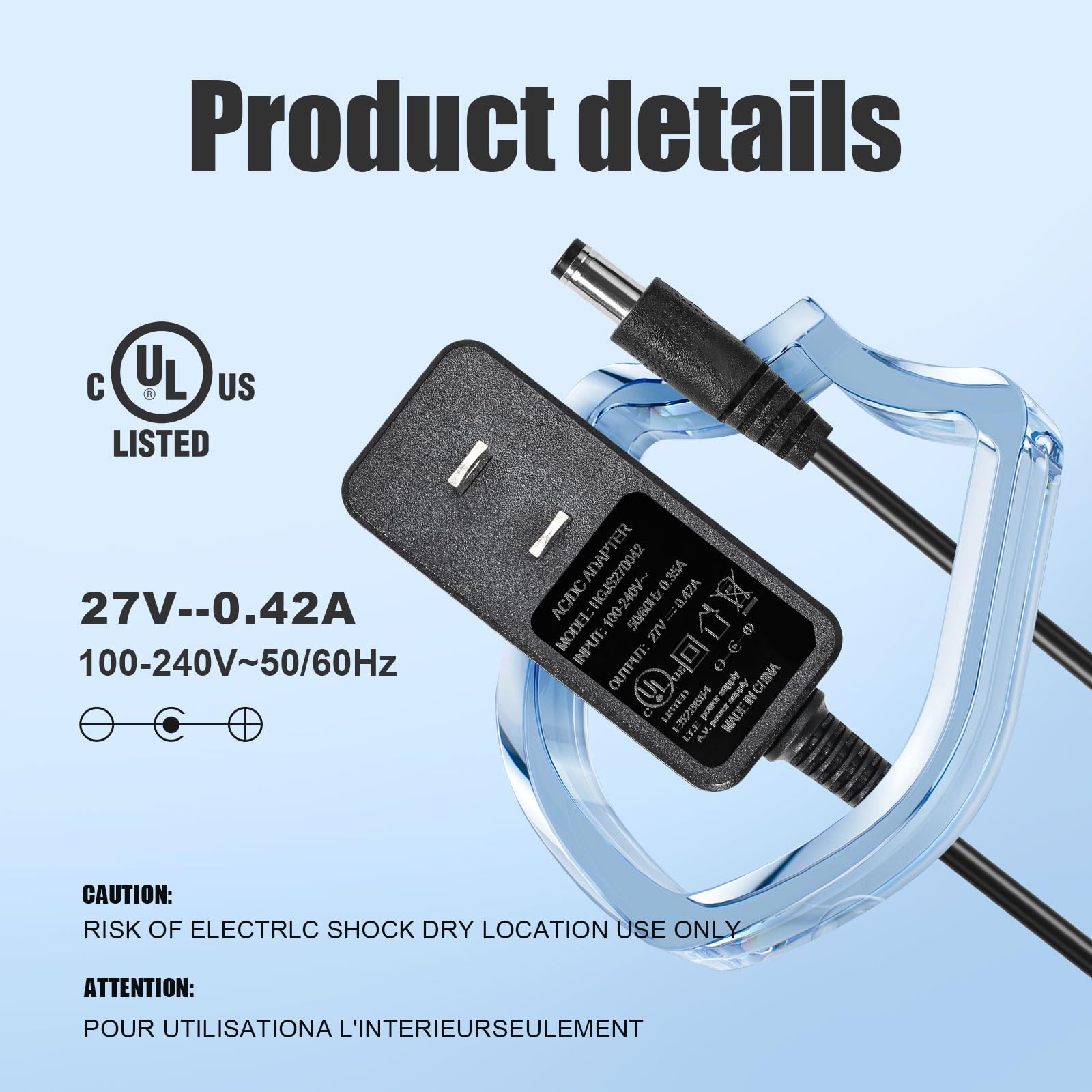 27V 0.5A Power Adapter Charger for Muscle Massage Guns - Compatible with 27V 0.42A Massagers - Perfect for Home Gym Recovery & Professional Therapy Use