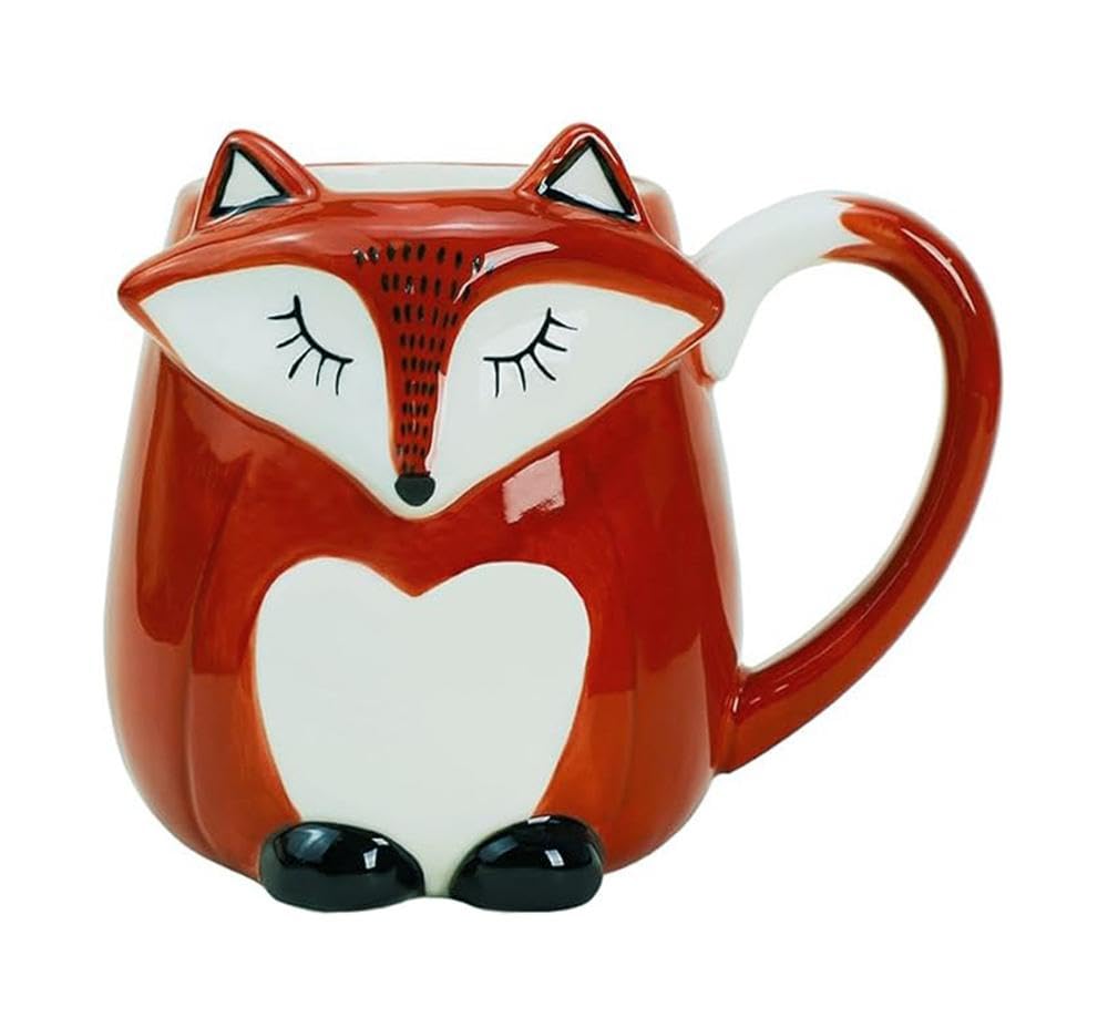 Hand Painted 3D Ceramic Fox Relief Coffee Mug - Unique Animal Design Tea Cup with Handle for Home, Office & Gifts - Perfect for Coffee, Tea & Hot Chocolate Lovers