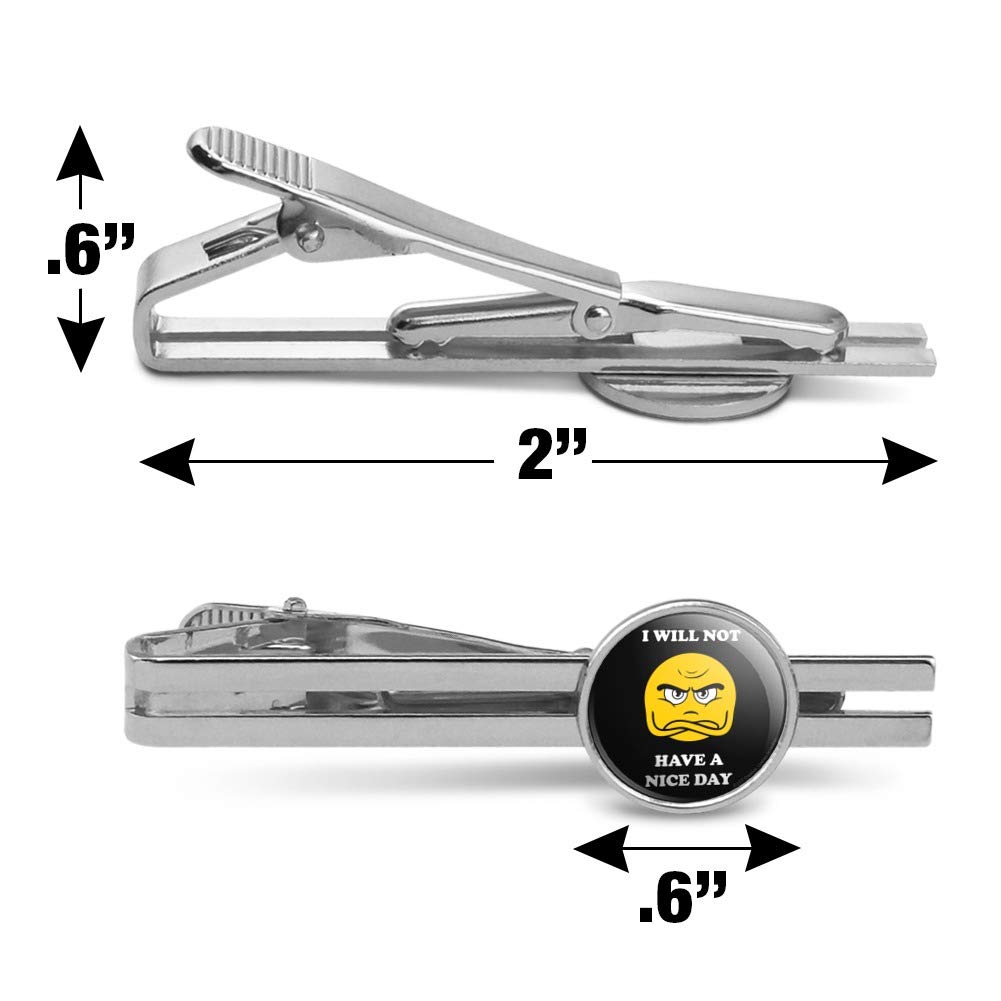 Funny Humor Tie Bar Clip - 'I Will Not Have a Nice Day' Silver Plated Round Tie Tack for Men | Perfect for Weddings, Office, and Gag Gifts