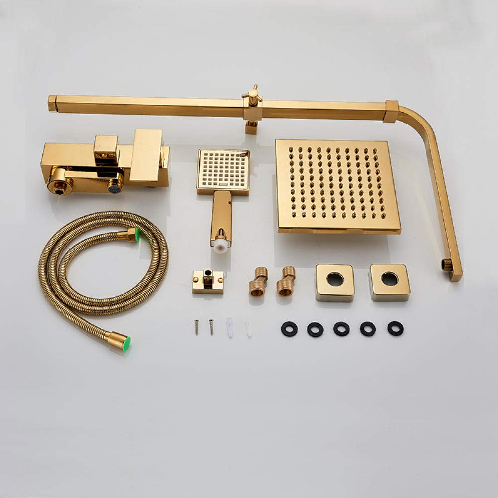 Luxury Gold Brass Bathroom Faucet Mixer Tap Set - Wall Mounted Rainfall Shower Head & Bathtub Faucet - Modern Bathroom Upgrade for Spa-Like Experience | Perfect for Master Bath, Guest Bath & Luxury Hotel Renovations