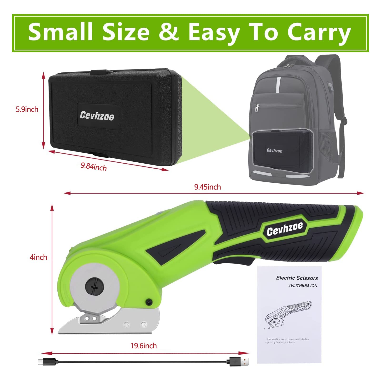 4V Rechargeable Cordless Electric Scissors - Mini Cardboard Cutter with Safety Lock & Charger | Perfect for Leather, Carpet, Plastic Cutting, Sewing & Crafting | Ideal for DIY Projects, Home Improvement & Professional Use