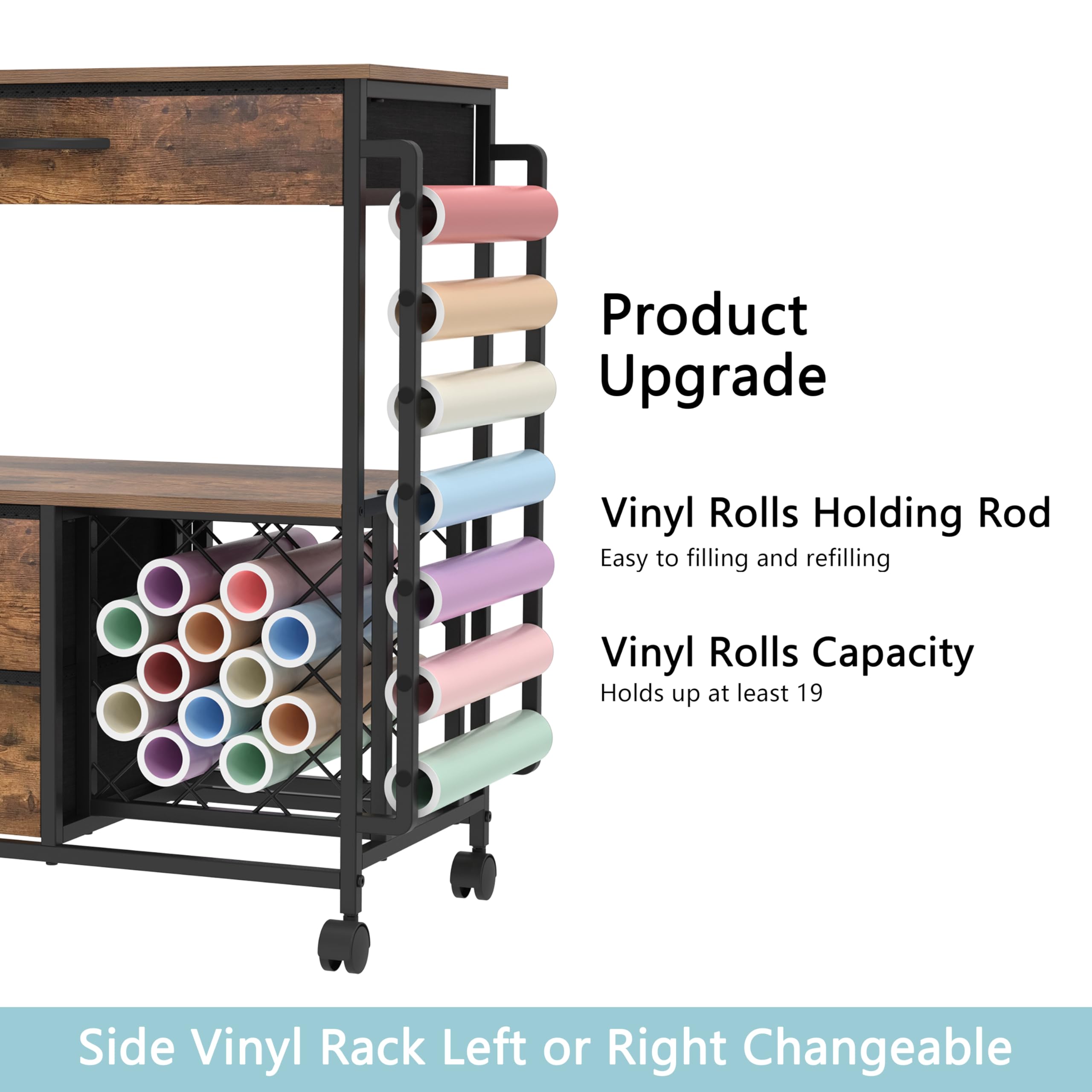 Storage Cart for Cricut Machines - Rolling Craft Cabinet with Drawers & Vinyl Roll Holder - Rustic Brown Cutting Machine Stand - Perfect for Craft Workstations, Scrapbooking & DIY Projects