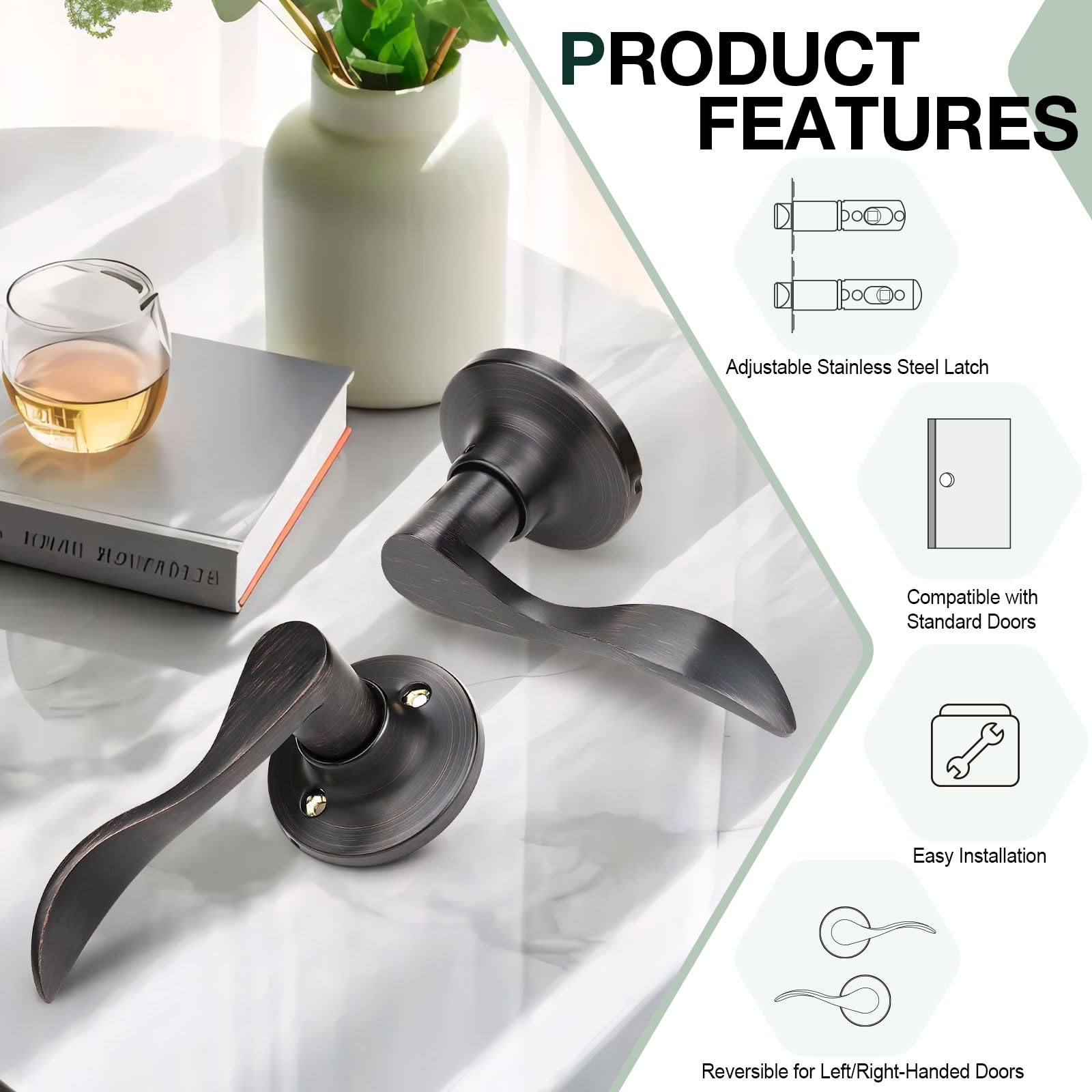 Gobekor 6-Pack Oil Rubbed Bronze Interior Door Handles with Lock - Passage & Closet Door Levers for Bedroom, Bathroom & Hallway - Smooth Operation & Secure Privacy