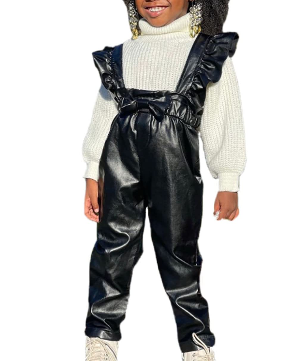 PU Leather Overalls Jumpsuit for Toddler Girls - Stylish Romper for Fall, Winter & Spring | Perfect for Playdates, Parties & Everyday Wear