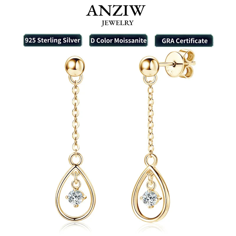18K Gold Plated 925 Silver Stud Earrings for Women - 3mm D Color Moissanite Water Drop Dangle Earrings | Elegant Jewelry Wedding Gift for Brides, Anniversary & Special Occasions | Perfect for Daily Wear, Parties & Formal Events