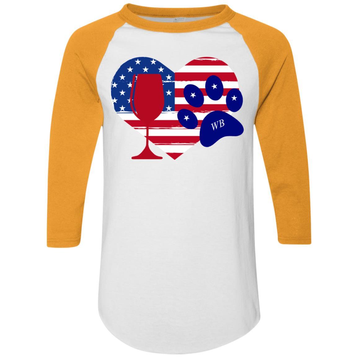WineyBitches.Co American Wine Paw Heart Colorblock Raglan Jersey - Soft & Stylish Women's Baseball Tee for Casual Wear, Wine Tasting & Pet Lovers