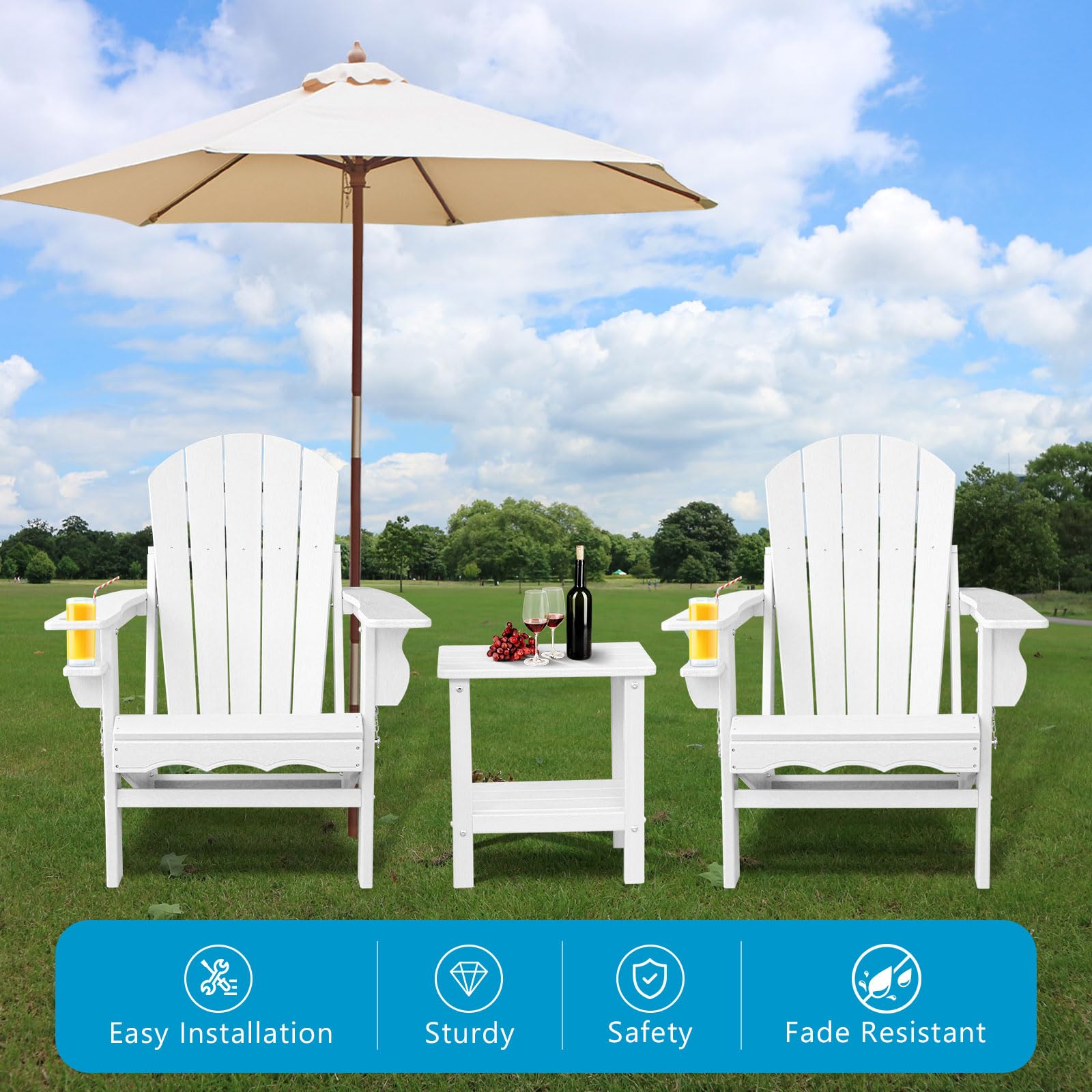 **Folding Adirondack Chairs with Side Table - Weather-Resistant Modern Outdoor Chairs for Patio, Porch, Deck, Garden & Fire Pit - Perfect for Relaxing & Lounging**