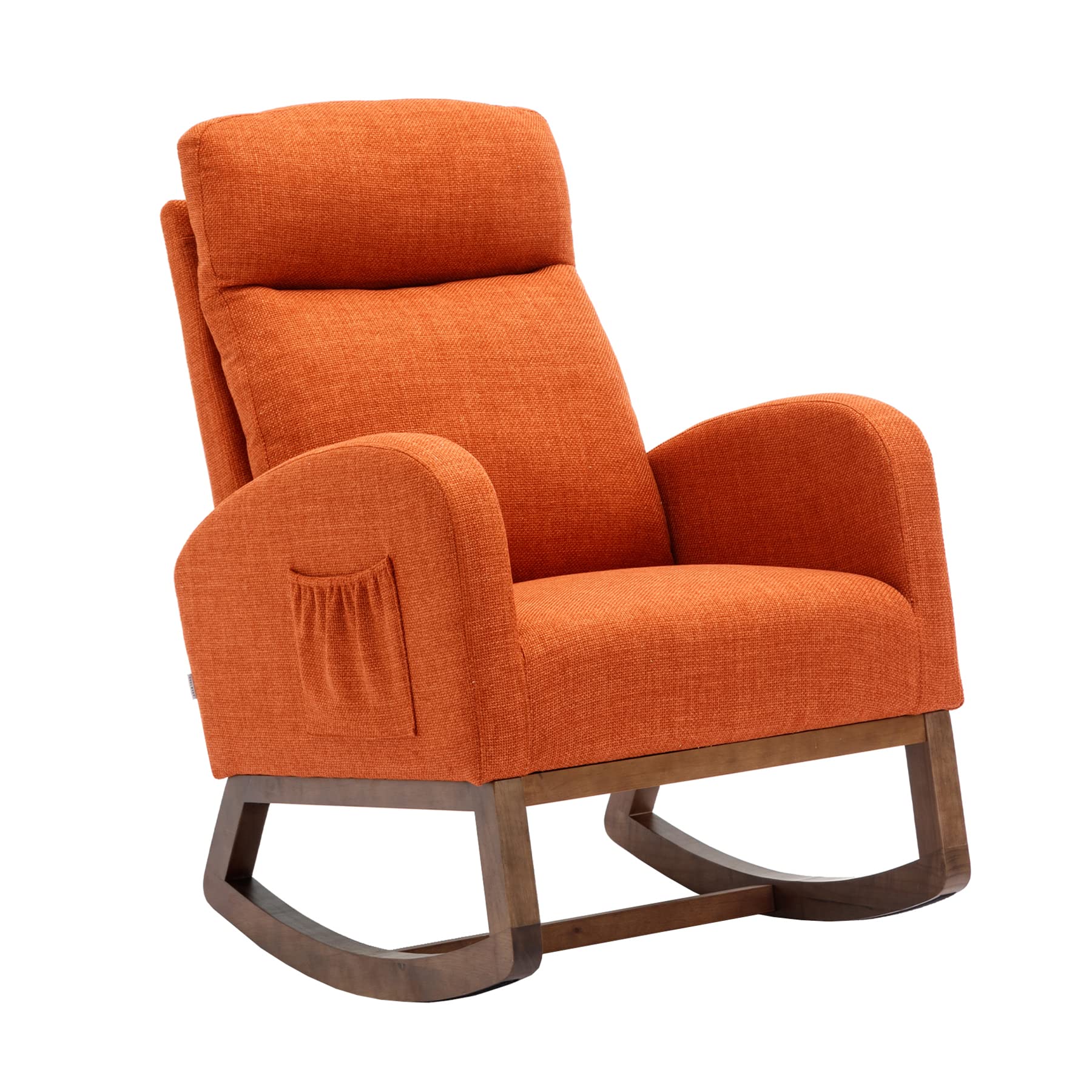 Comfortable Dolonm Nursery Rocking Chair - Upholstered Glider Rocker with Padded Seat & High Backrest, Accent Armchair for Living Room, Bedroom, Baby Nursery - Perfect for Nursing, Relaxing & Reading (Orange)