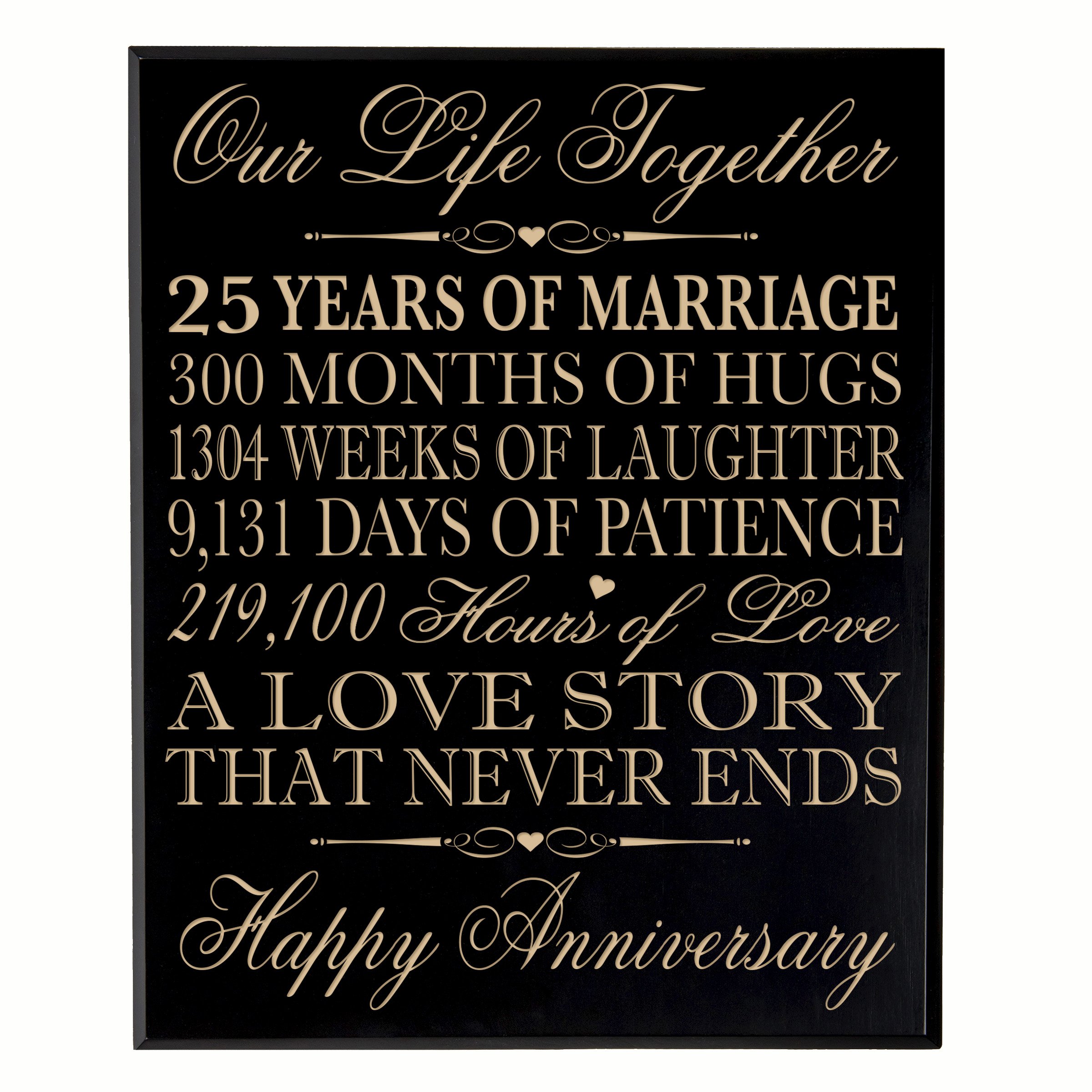 LifeSong Milestones 25th Wedding Anniversary Gift for Couples - Elegant 12x15 Inch Black Veneer Wood Wall Plaque - Perfect Silver Anniversary Decor for Home, Office or Romantic Gift Idea