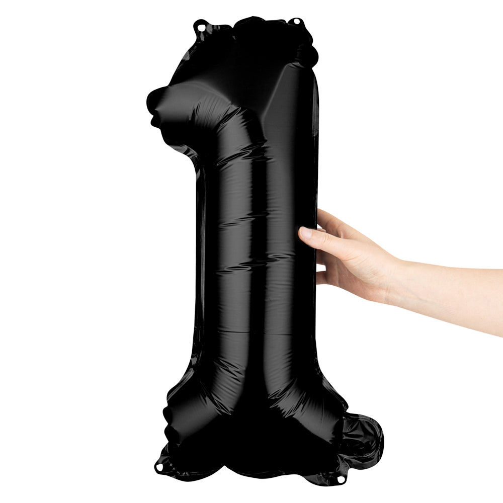 Black Mylar Number 1 Balloon - 16 Inch Large Foil Balloon for Birthday Parties, Graduation Decorations & Anniversary Celebrations (1 Count Box)