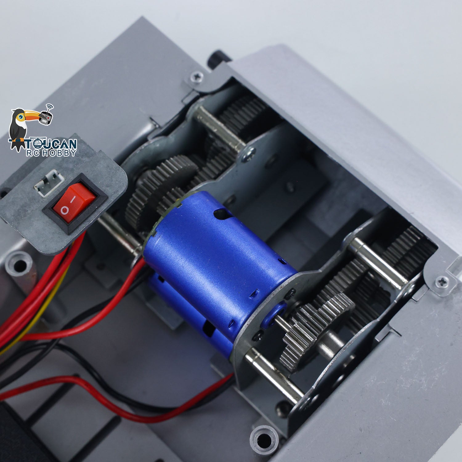 Henglong 1/16 RC Tank Metal Chassis Smoke Unit Gearbox with Power Blue Motor & Speaker Switch - Compatible with 3898 USA M4A3 Sherman Model - Perfect for RC Battle Tank Upgrades & Realistic Military Simulation