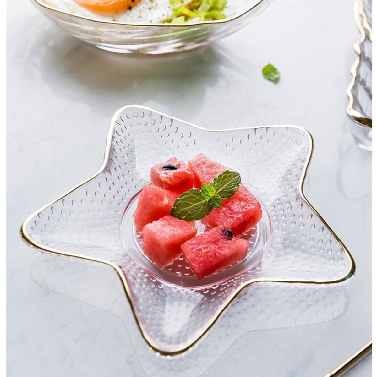 Transparent Glass Fruit Plate - Elegant Serving Tray for Candy, Sushi, Salad, Desserts | Party, Home Decor & Dinner Table Display | Durable Phnom Penh Style Storage Dish for Snacks and Ocean-Themed Decor