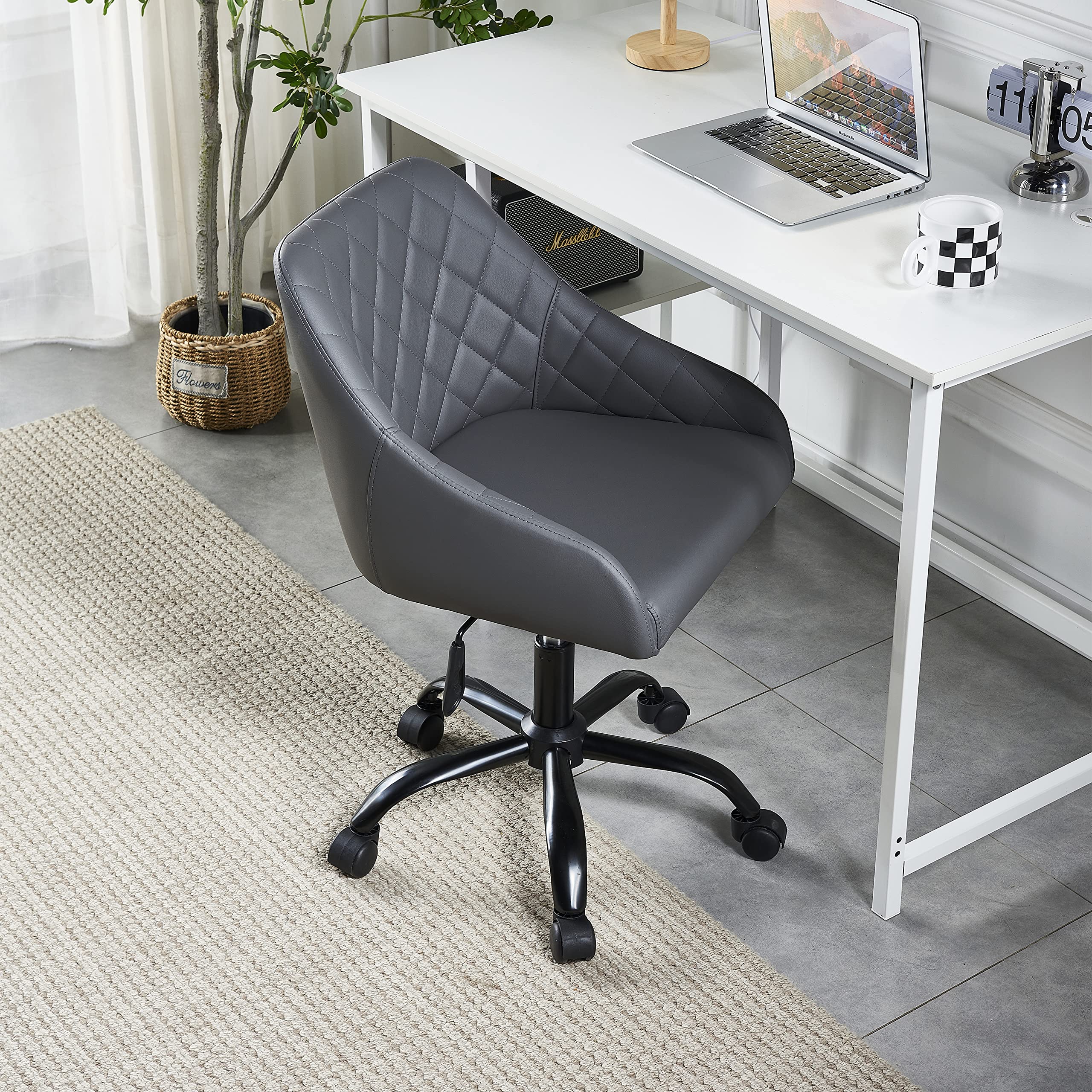 Ergonomic Swivel Office Chair with Lumbar Support - Adjustable Height Home Desk Chair for Comfort, Grey - Perfect for Home Office, Gaming & Study