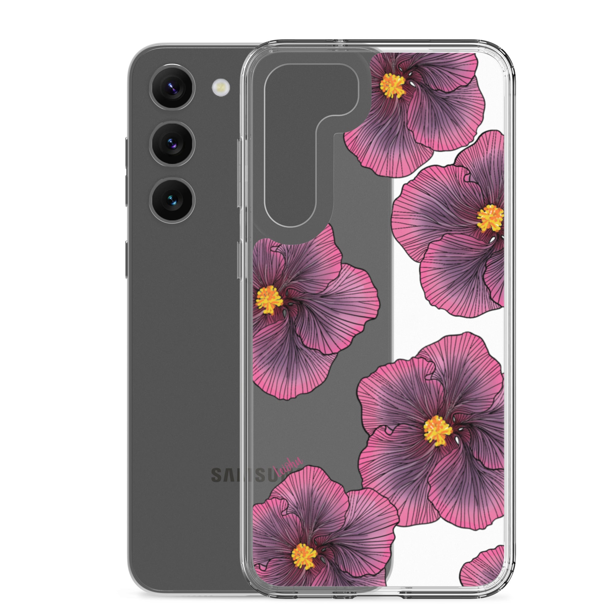 Sunset Hibiscus Clear Phone Case for Samsung Galaxy - Slim Protective Cover with Floral Design for Everyday Use, Work, and Travel