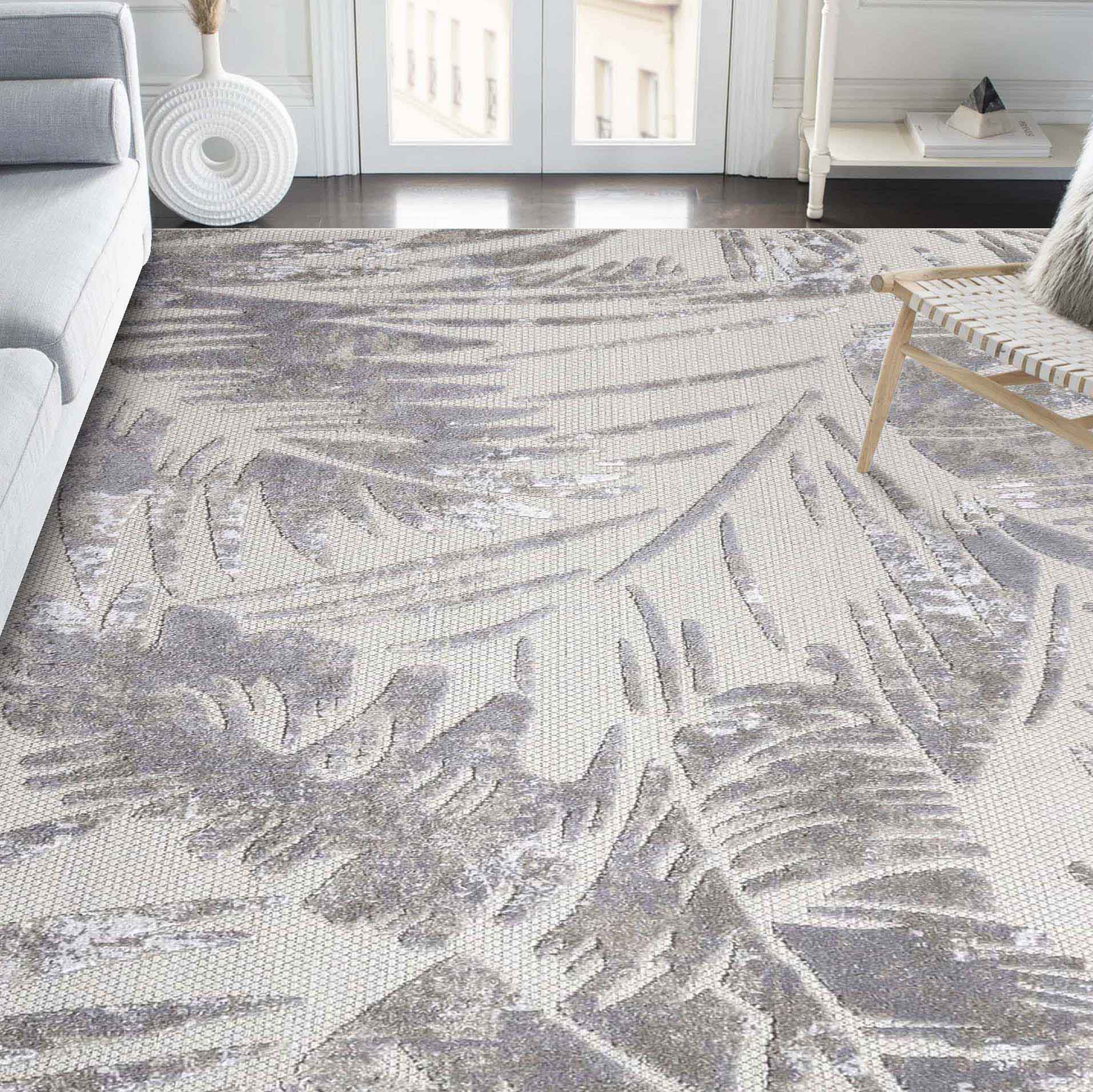 **Siesta Botanical Leaves Modern Indoor/Outdoor Area Rug or Runner Rug – Boho Chic Home Decor for Living Room, Bedroom, Patio & Entryway**