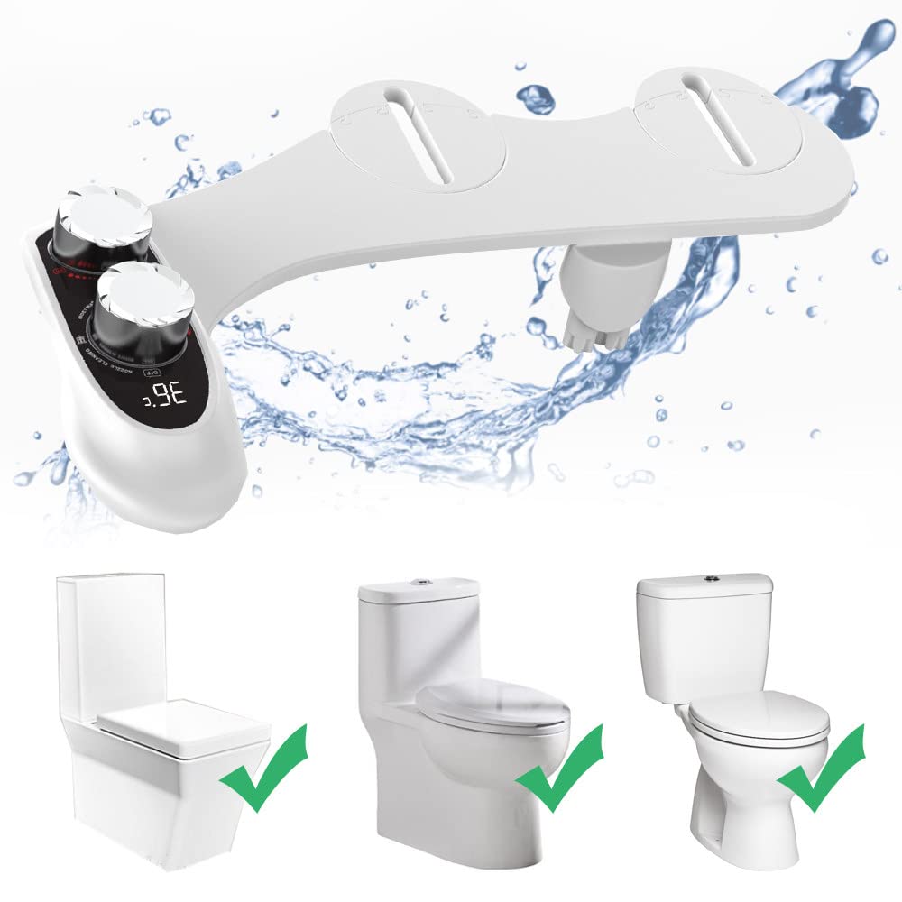Premium Self-Cleaning Bidet Toilet Seat Attachment - Dual Nozzle Adjustable Hot/Cold Water Sprayer with Temperature Display & Pressure Control - Fits Most Standard Toilets - Perfect for Bathroom Hygiene & Comfort