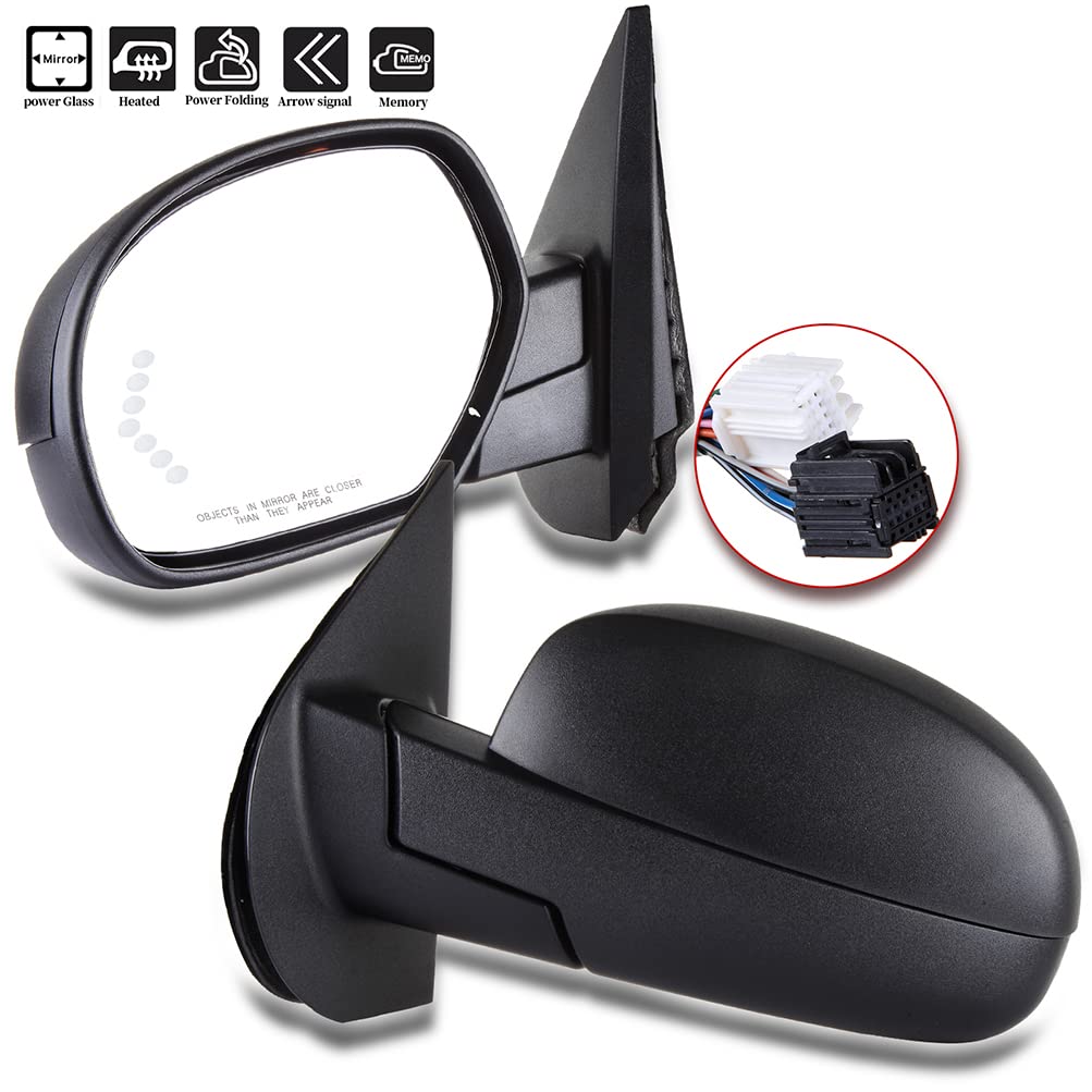 SCITOO Power Folding Heated Memory Signal Black Rear View Mirrors Pair for 2007-2013 Chevy Silverado & GMC Sierra 1500/2500/3500 HD - Enhanced Safety & Convenience for Highway Driving & Parking