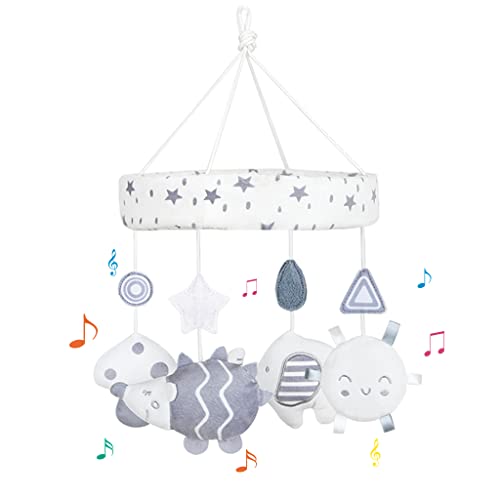 AIPINQI Baby Crib Mobile Toy - Rotating Hanging Sensory Toys for Newborns 0-24 Months, Soft Grey Infant Cot Toy for Nursery & Play Gym - Perfect for Soothing, Sleep Training & Early Development