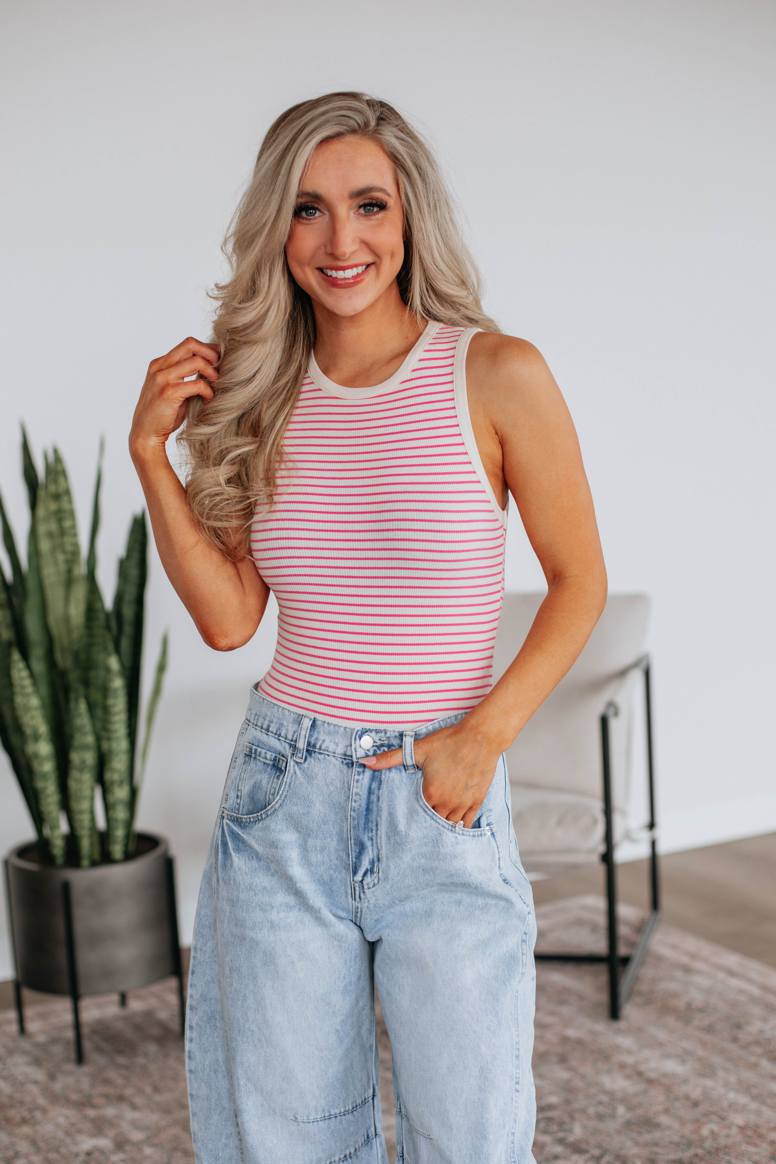 April Striped Bodysuit for Women - Bubblegum Mix Color - Comfortable Stretch Fabric - Perfect for Casual Wear, Layering & Everyday Outfits