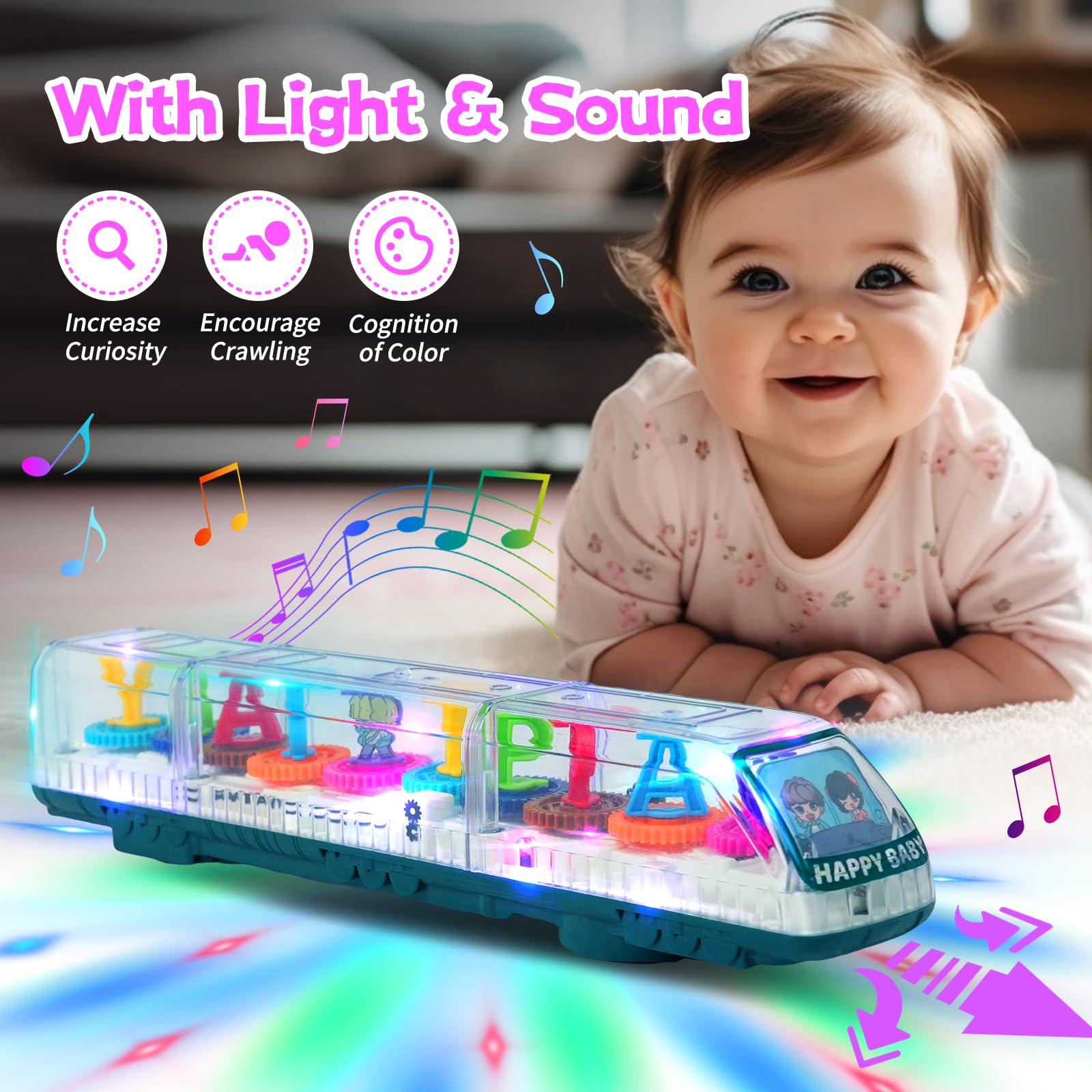 Transparent Gear Toy - High Speed Electric Train with Luminous & Musical Effects, 360° Rotating Mechanical Walking Toy for Kids | STEM Educational Learning Toy for Birthday Gifts & Classroom Activities
