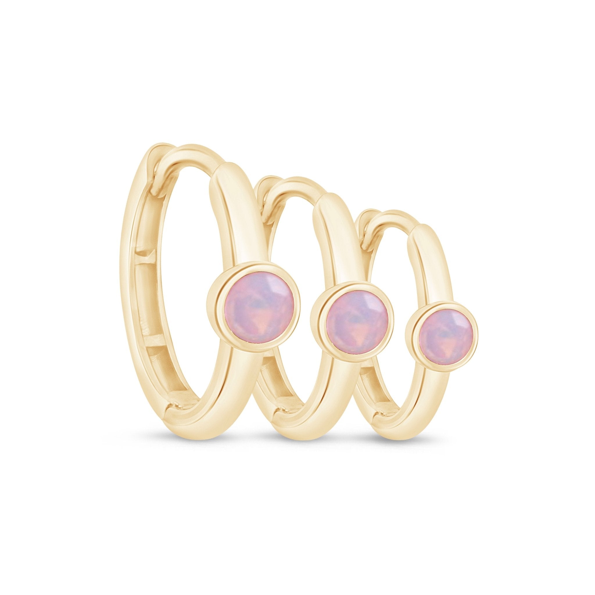 14K Yellow Gold Opal Huggie Earrings - Bezel Set for Secure Fit | Perfect for Everyday Wear, Gifts & Special Occasions