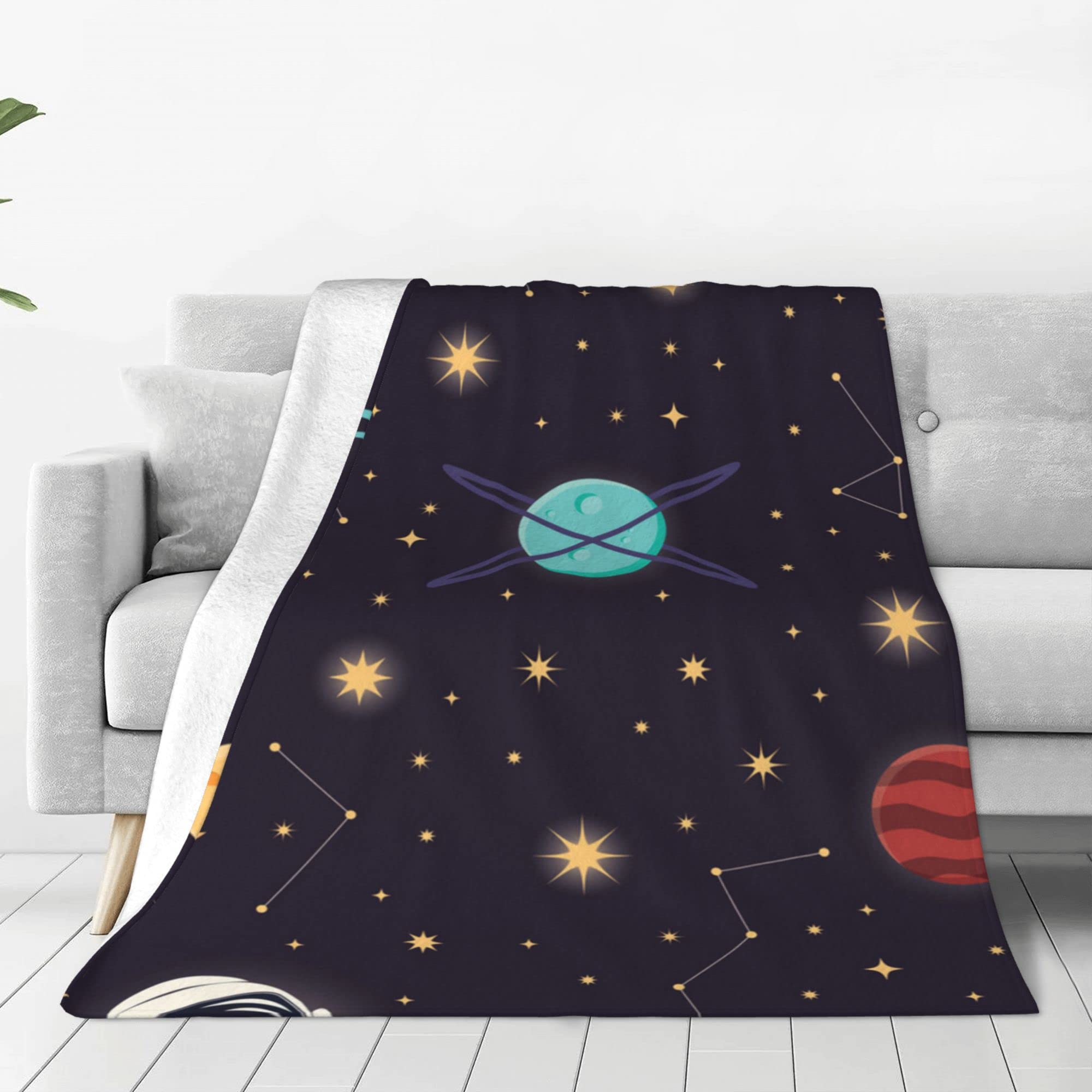 Soft Microfiber Fleece Blanket for Boys & Girls - Lightweight Summer Throw with Universe Planets Stars Astronaut Design - Warm Cozy Queen Size Blanket for Couch, Bed, Sofa - Perfect for Nap, Sleep & Home Decor