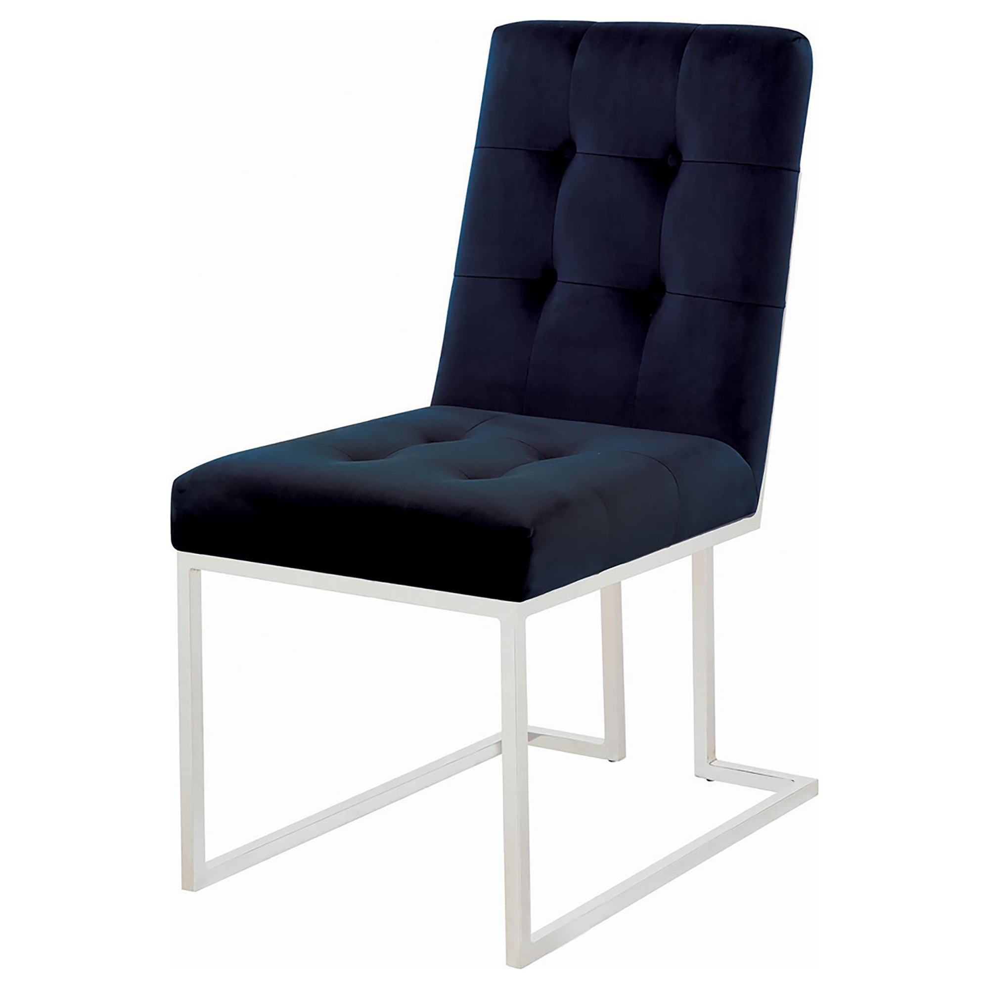 Blue and Chrome Tufted Back Dining Chairs (Set of 2) - Modern Upholstered Kitchen Chairs for Dining Room, Restaurant, or Office - Comfortable & Stylish Seating Solution