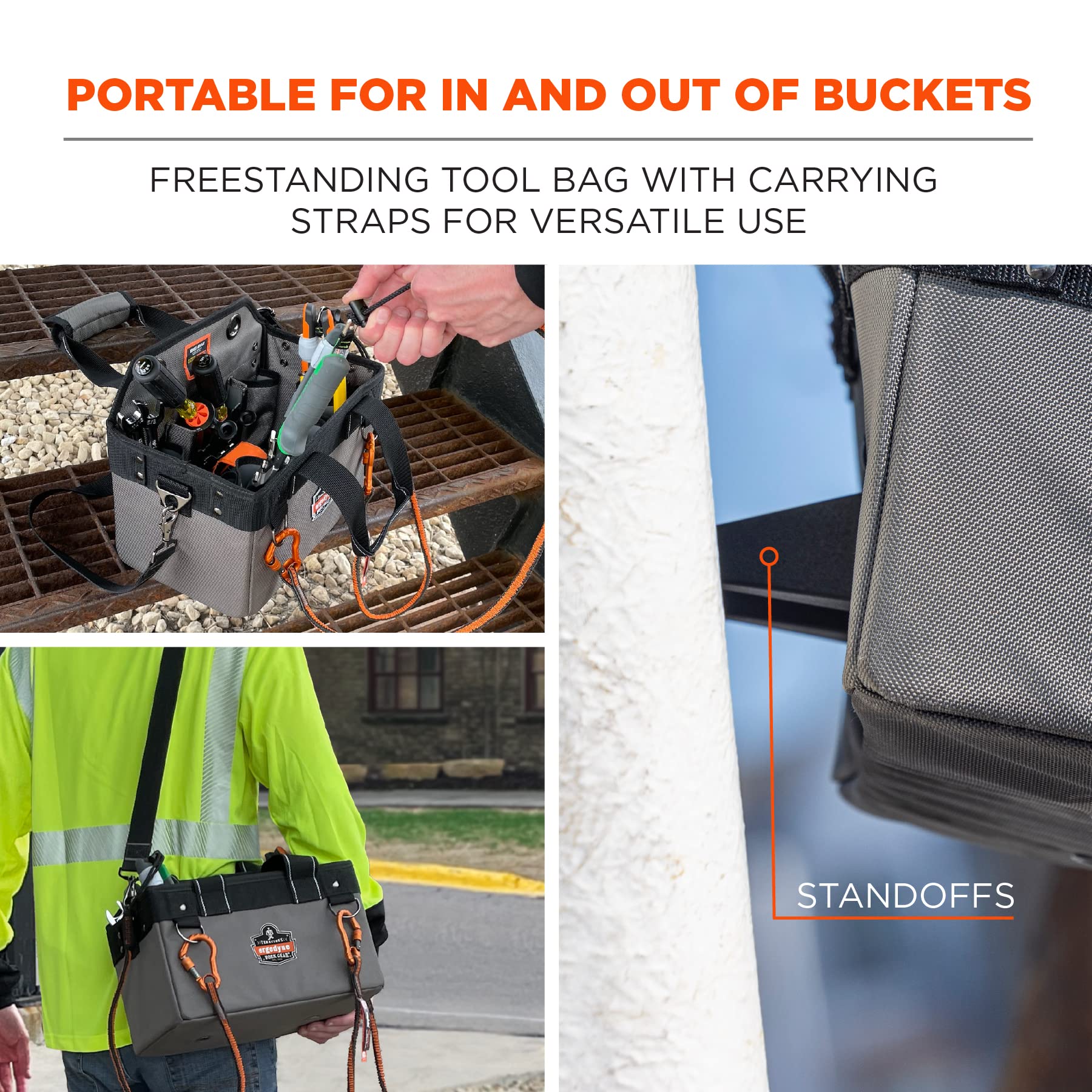 **Ergodyne Arsenal 5846 Heavy-Duty Bucket Truck Tool Bag with Locking Aerial Bucket Hooks – Durable Utility Pouch for Electricians & Linemen – Perfect for Aerial Work & Construction Sites**
