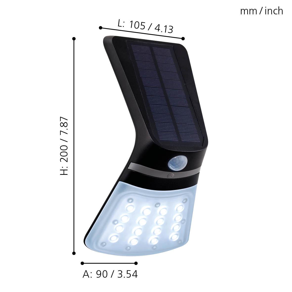 Eglo Lamozzo 1 Black LED Solar Powered Outdoor Wall Light - IP44 Waterproof - Perfect for Garden, Patio, and Pathway Lighting