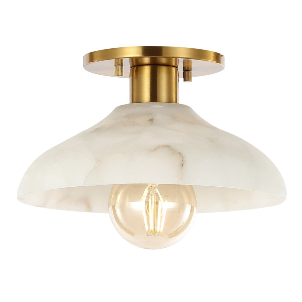 Amara 10 Inch 1-Light Mid Century Modern Semi Flush Mount Ceiling Light - Alabaster Glass & Iron LED Fixture - Perfect for Bedroom, Living Room, Dining Room and Hallway Lighting