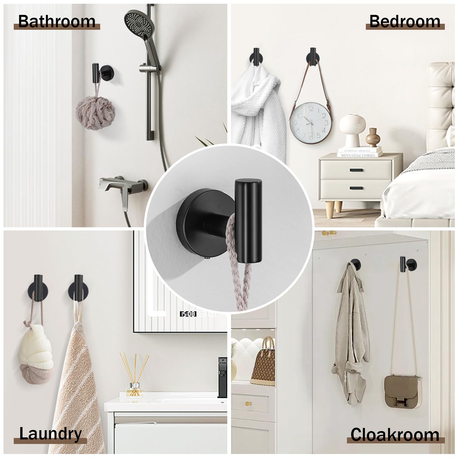6-Piece Matte Black Towel Bar Set - SUS304 Stainless Steel Bathroom Hardware & Towel Holder - Modern Bathroom Accessories for Home, Hotel & Spa Use