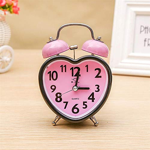 Heart Shaped Double Bell Alarm Clock with Nightlight - Silent No Ticking, Pink Twin Bell Desk Clock for Girls Bedroom, Kids Room Decor | Perfect for Bedside, Study Desk, Nursery & Gift Giving