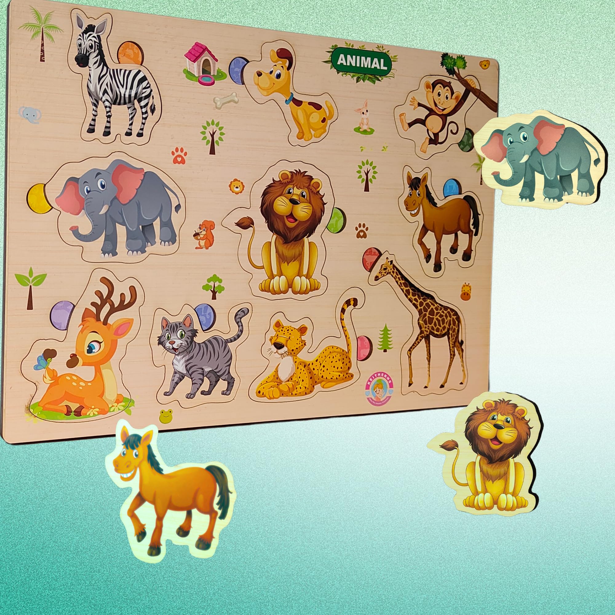 Keitherns Wooden Animal Puzzle for Kids - Educational Toy for Preschool Learning & Play