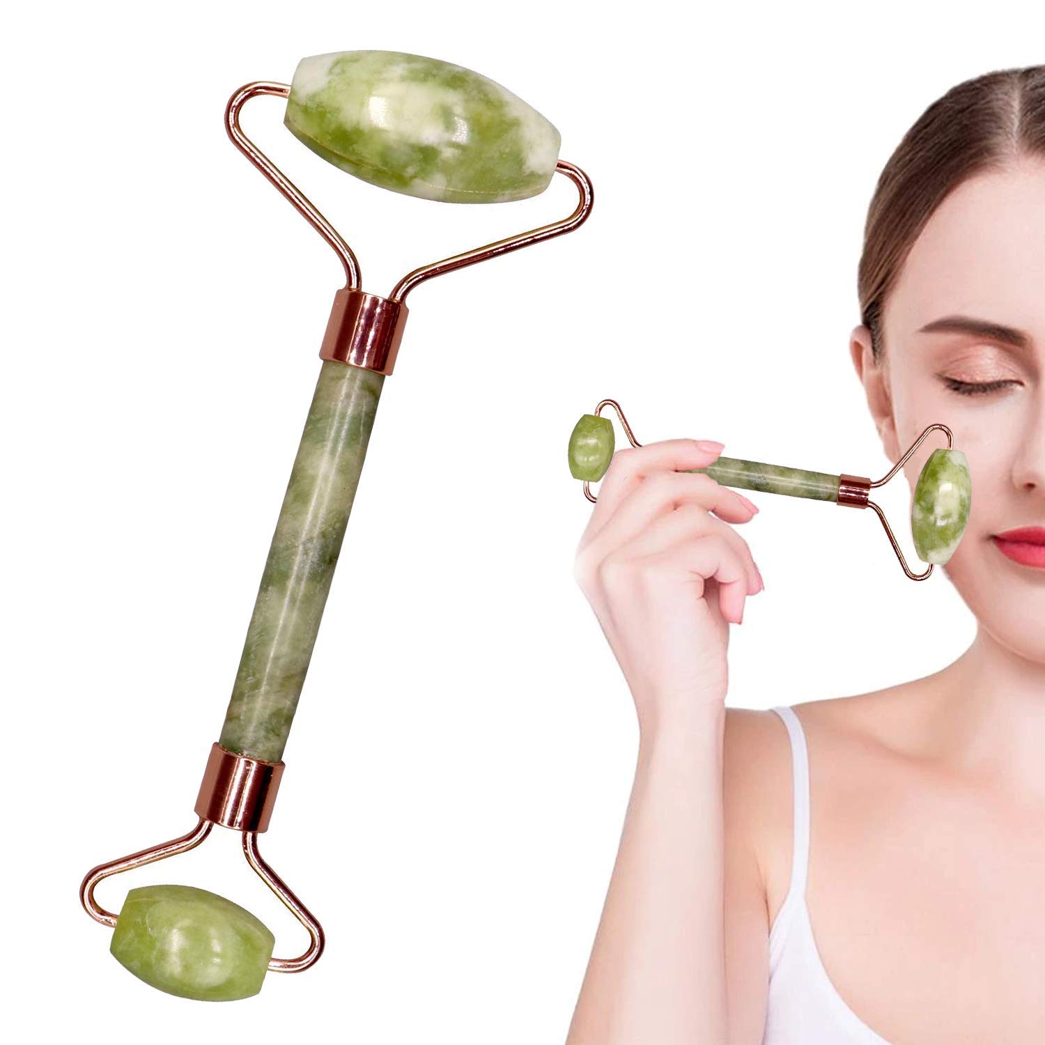 Premium Himalayan Jade Roller - Double Sided Facial & Body Massager for Skin Care, Neck Toning & Serum Application | Natural Stone Beauty Tool for Anti-Aging & Relaxation | Perfect for Home Spa & Self-Care Routine