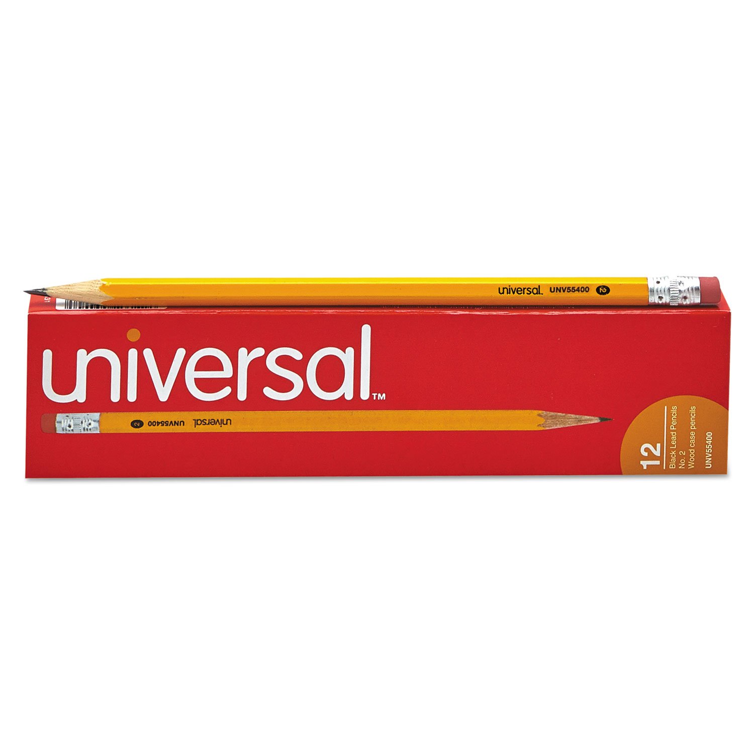 Universal 55400 HB #2 Woodcase Pencils - Pack of 12 Yellow Barrel Pencils for School, Office & Art Sketching