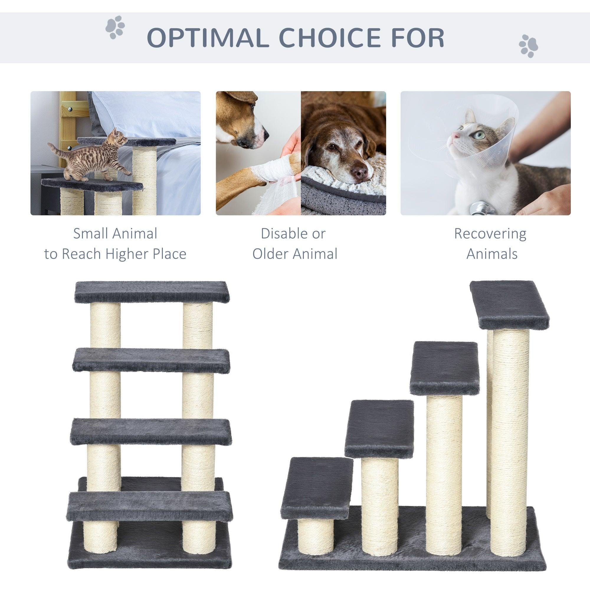 4-Step Cat Tree for High Beds & Couches - Sisal Scratching Post & Climbing Toy for Indoor Cats & Small Dogs - Gray Pet Stairs for Play & Rest - Perfect for Kittens, Senior Pets & Multi-Level Homes