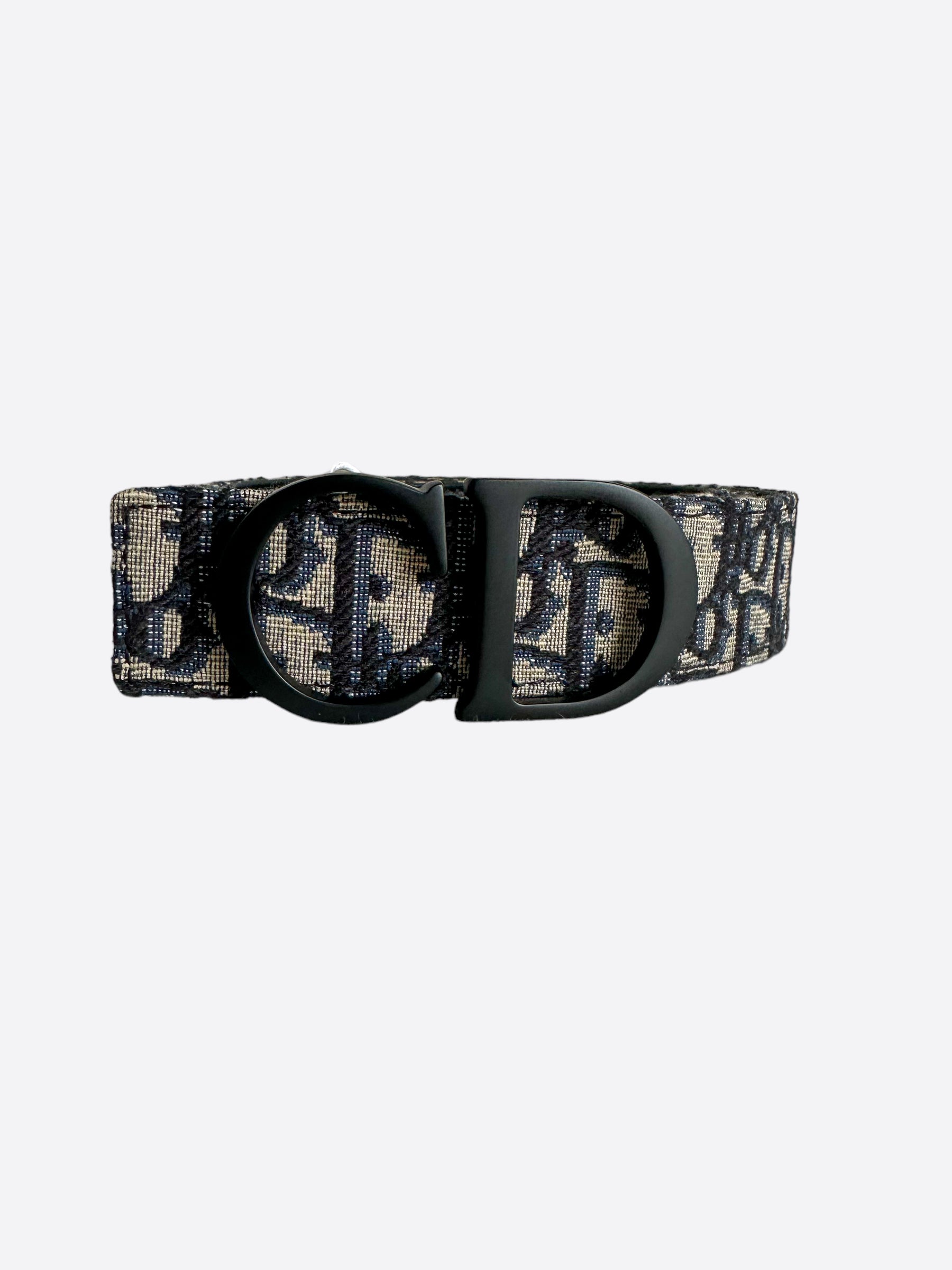 Dior Reversible Belt with CD Buckle in Beige, Blue & Black Oblique Pattern - Perfect for Casual & Formal Outfits