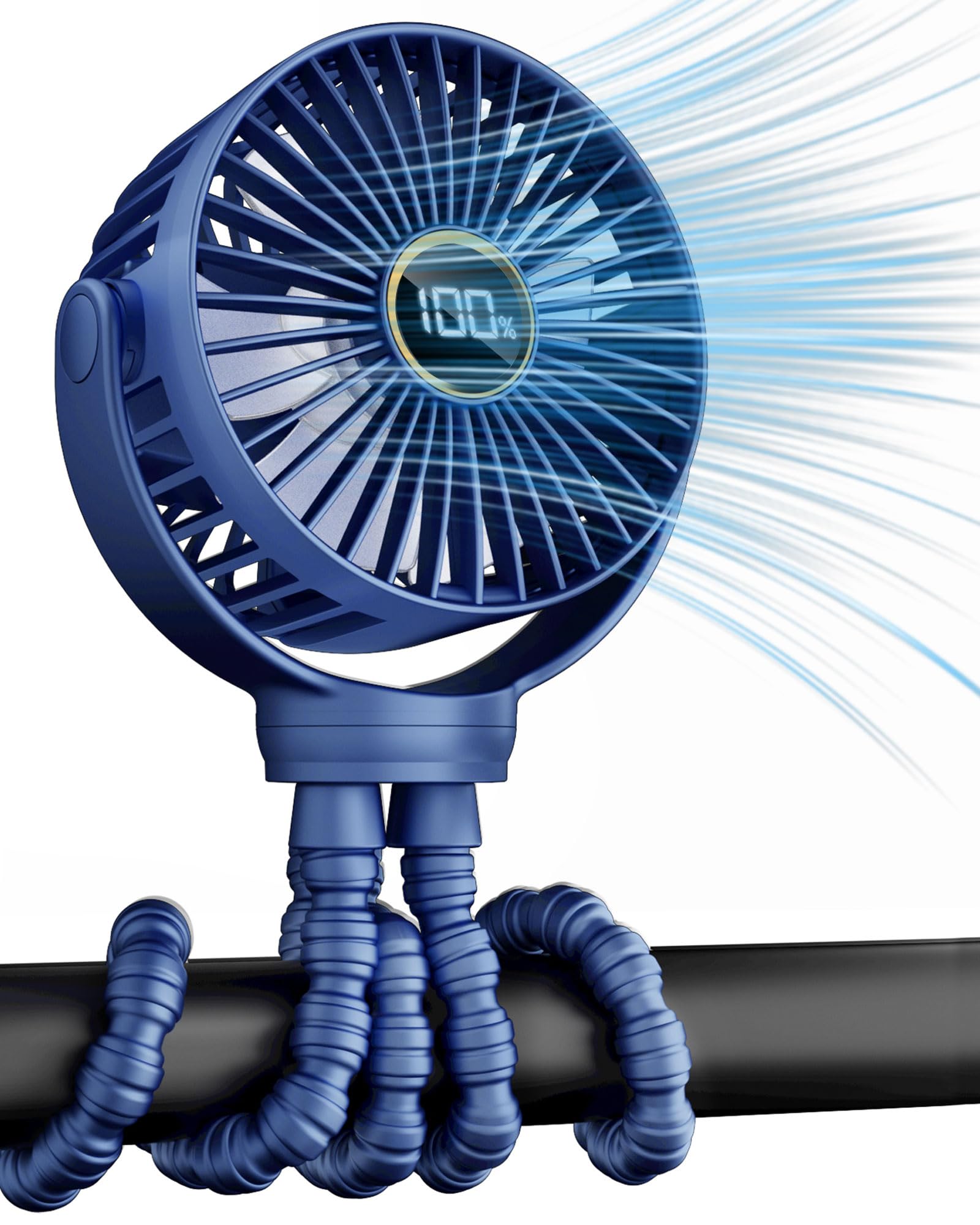 Portable Stroller Fan with 3 Speeds - Rechargeable Battery Powered Clip On Fan for Baby Car Seat, Crib, Bike & Treadmill - Rotatable Handheld Cooling Fan for Outdoor Activities, Travel & Home Use - Blue