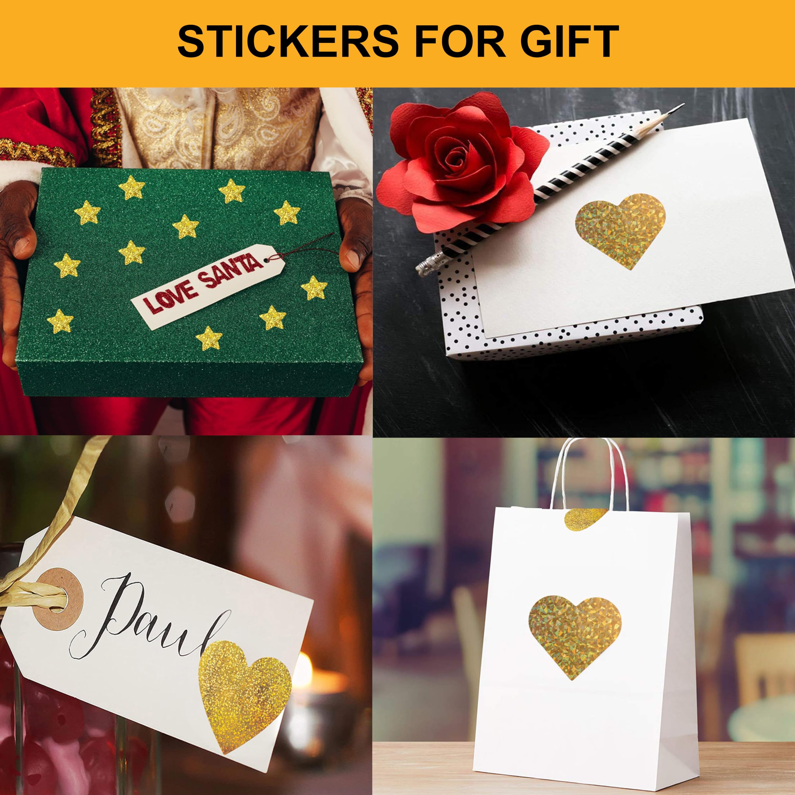 500Pcs 1 Inch Large Roll Gold Star Stickers for Kids Reward, Holographic Heart Stickers - Perfect for Classroom, Student Planners, Scrapbooking & DIY Crafts - Glitter Stickers for Toddlers & Teachers