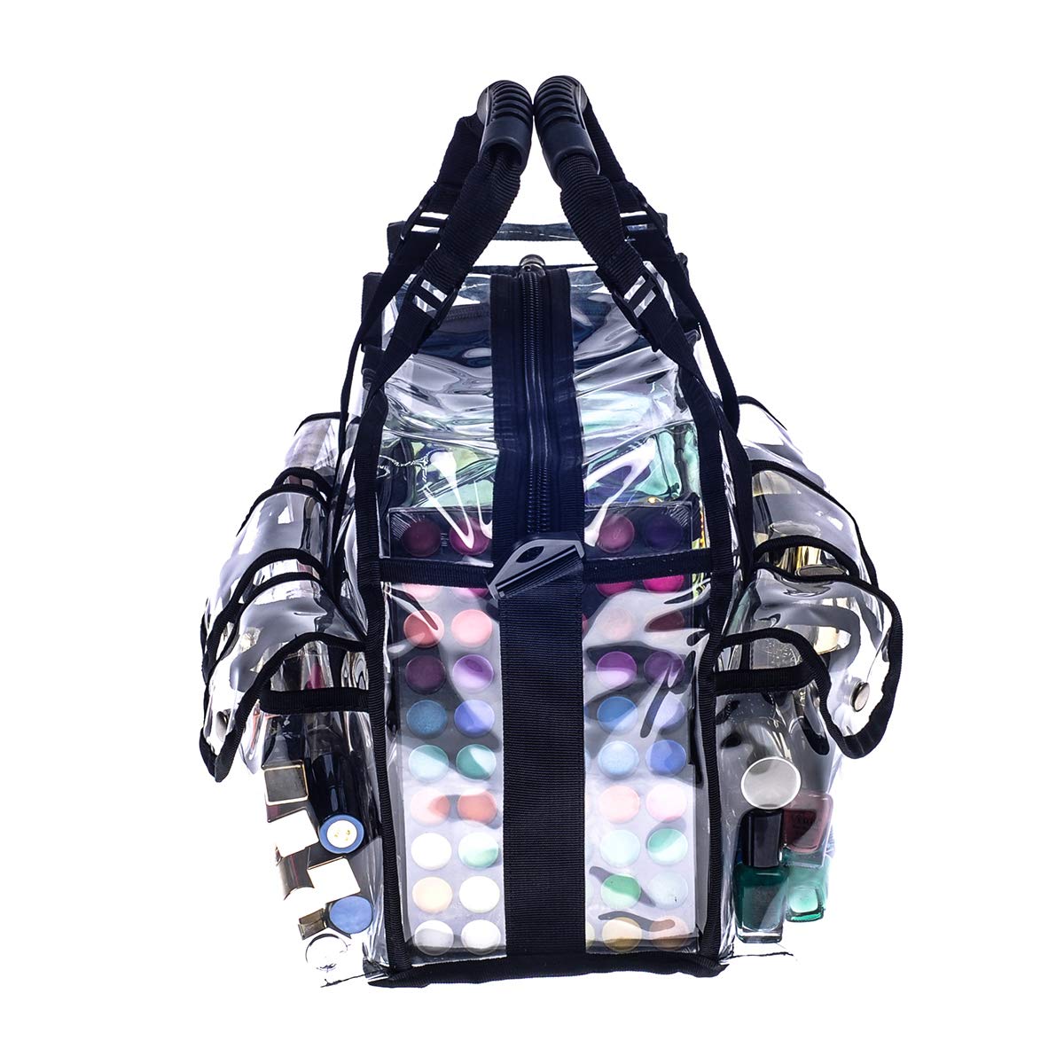 Professional Clear PVC Makeup Organizer Bag - Transparent Travel Cosmetic Case with 6 Pockets & Tissue Holder for MUA, Artists & Beauty Enthusiasts - Perfect for Travel, Salon & Professional Makeup Kits