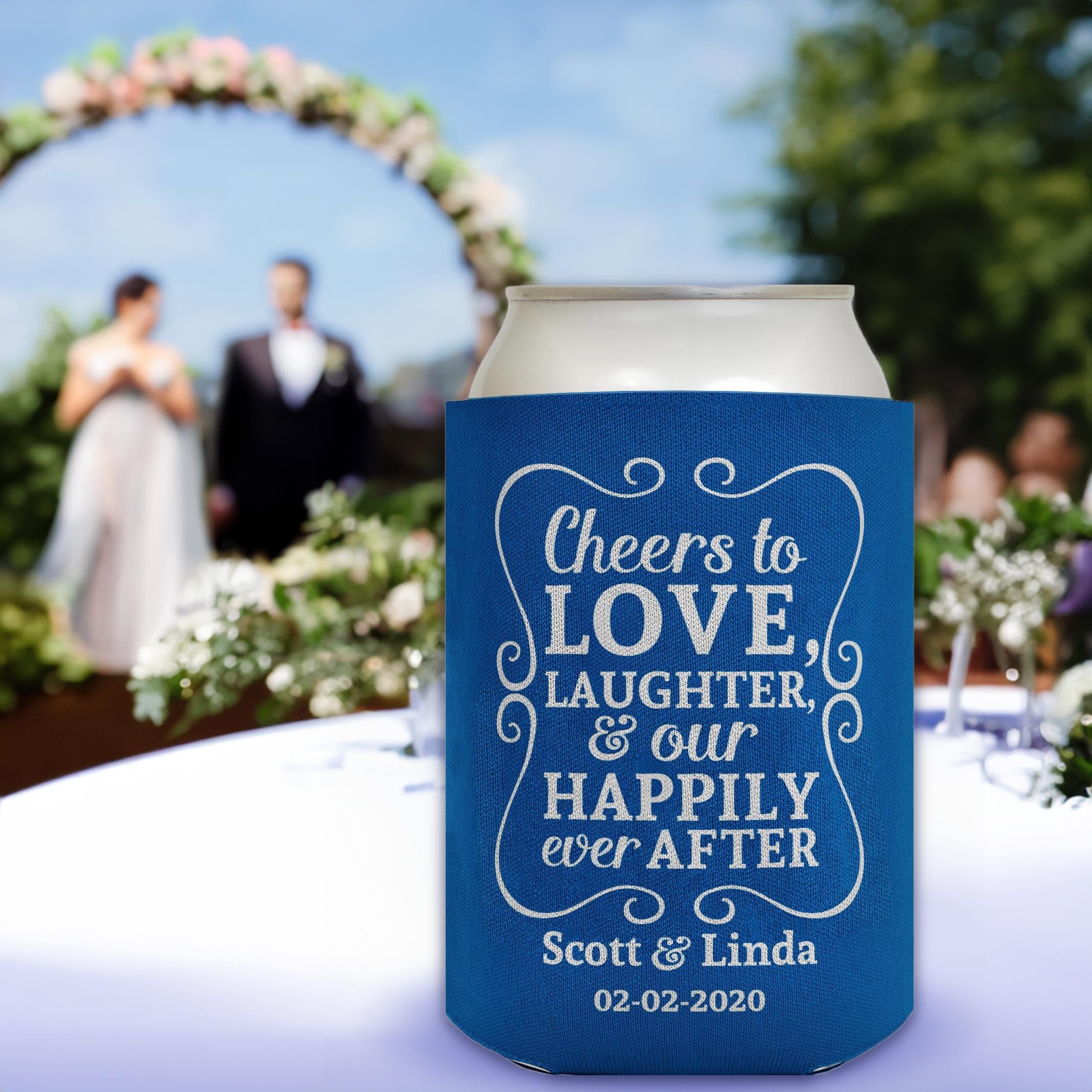Cheers To Love Custom Names & Date 96-Pack Personalized Can Coolers - Wedding, Anniversary, Birthday Party Drink Sleeves - Perfect for Beer, Soda & Cocktail Parties