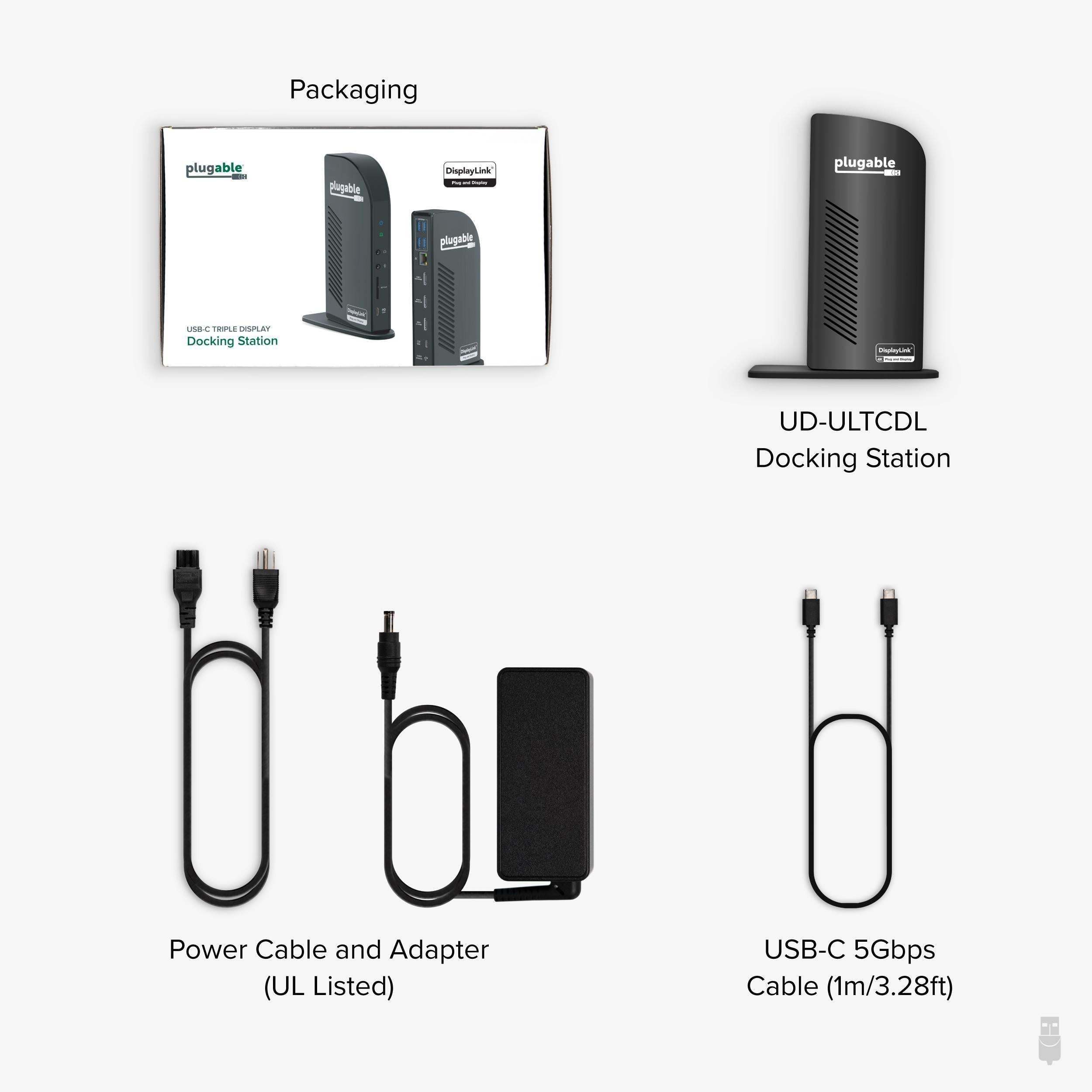 Plugable USB C Triple Monitor Docking Station with 100W Laptop Charging - 4K HDMI & DisplayPort Outputs for MacBook Pro, Dell, HP - Perfect for Home Office & Multi-Task Workspaces