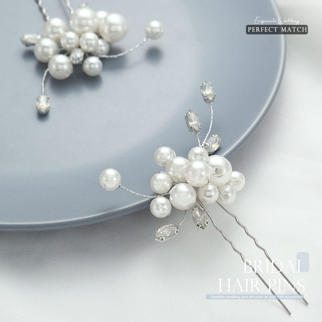 Easedaily Silver Pearl & Opal Bridal Hair Pins - Elegant Wedding Hair Accessories for Women and Girls (2-Piece Set) - Perfect for Bridal Showers, Weddings, and Special Occasions