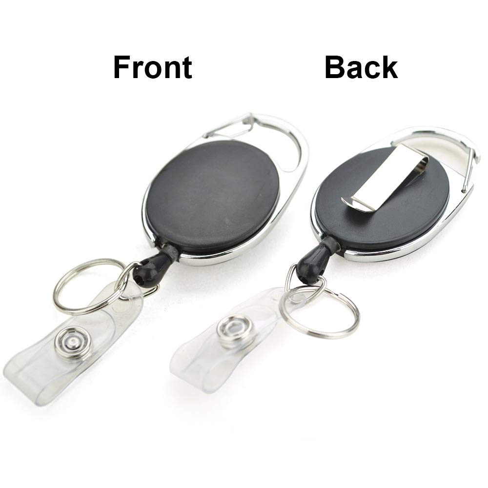 500Pcs Black Carabiner Badge Holder Reels with Back Splint & Key Ring - Durable ID Card Holders for Work, Events & Outdoor Activities